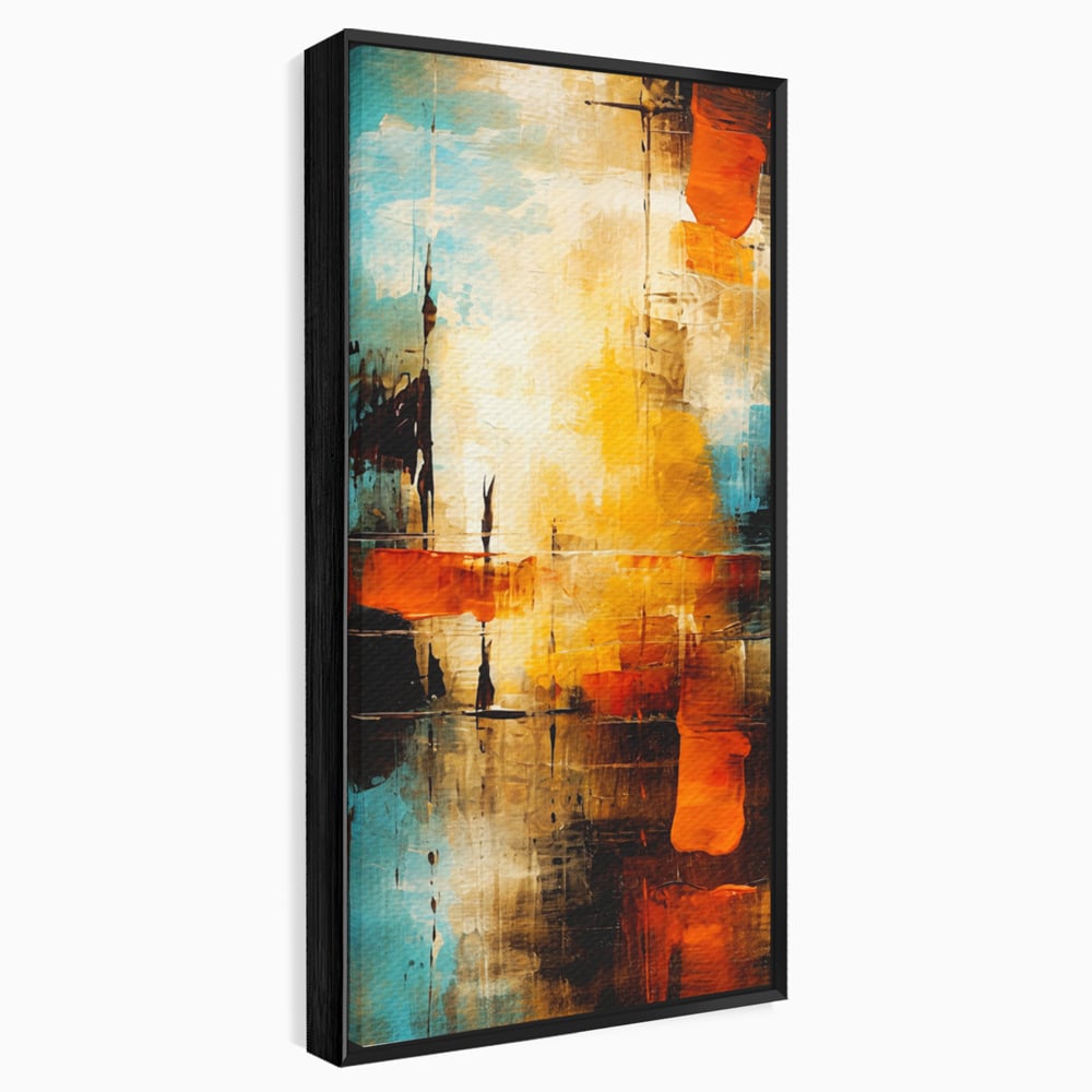 Tablou Canvas Premium, LuxCanva® C1315, Ardere Lenta, Culori, Abstract, Dinamism, Modern, Portocaliu, Rosu, Albastru, Mare, Vapoare, Fereastra, Cer, Arhitectural, Ziduri, Birou, Living, Dormitor