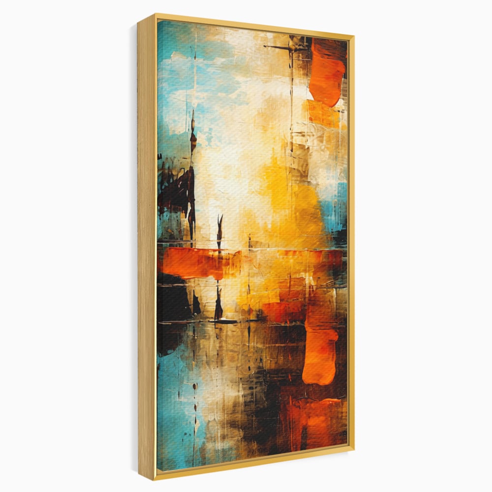 Tablou Canvas Premium, LuxCanva® C1315, Ardere Lenta, Culori, Abstract, Dinamism, Modern, Portocaliu, Rosu, Albastru, Mare, Vapoare, Fereastra, Cer, Arhitectural, Ziduri, Birou, Living, Dormitor