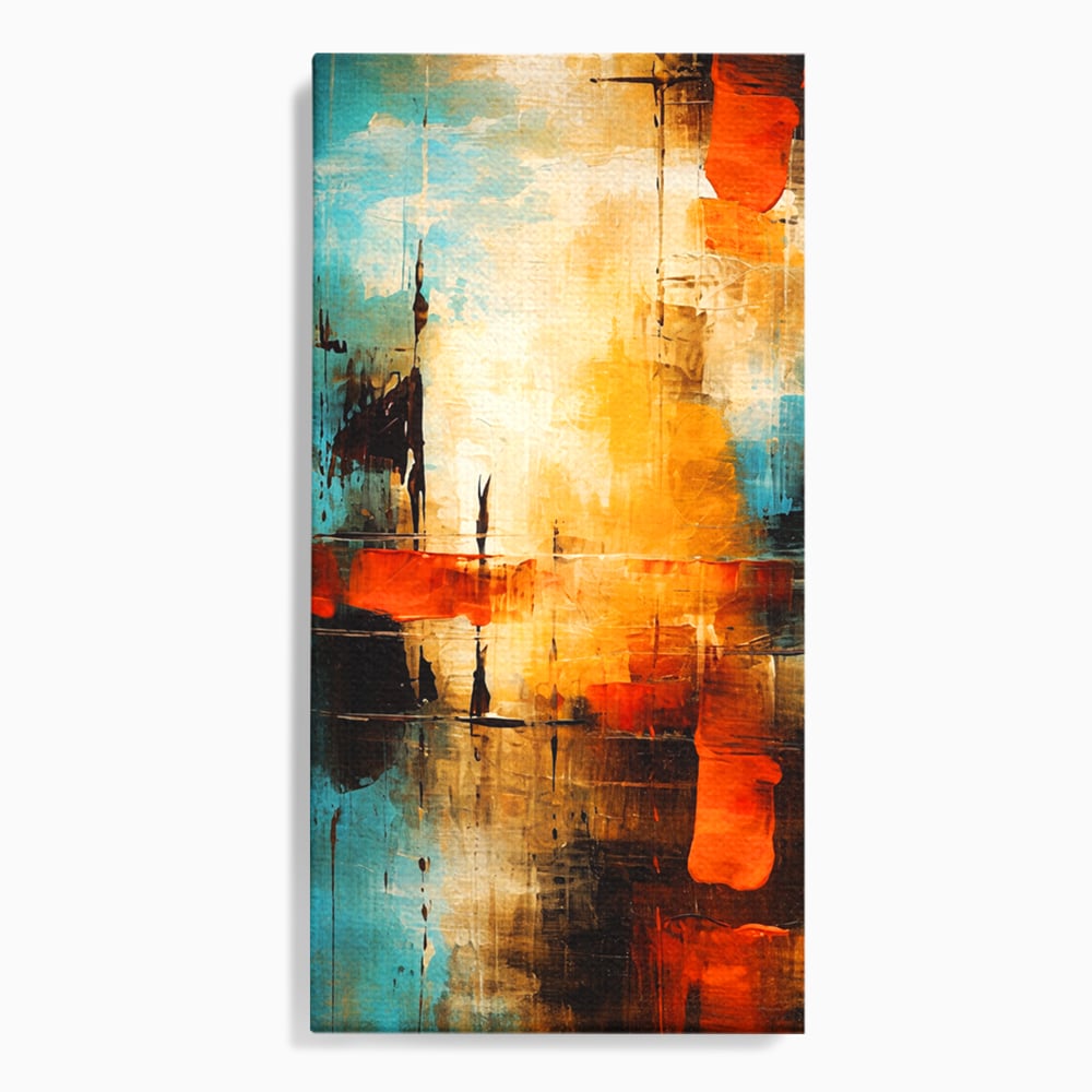 Tablou Canvas Premium, LuxCanva® C1315, Ardere Lenta, Culori, Abstract, Dinamism, Modern, Portocaliu, Rosu, Albastru, Mare, Vapoare, Fereastra, Cer, Arhitectural, Ziduri, Birou, Living, Dormitor