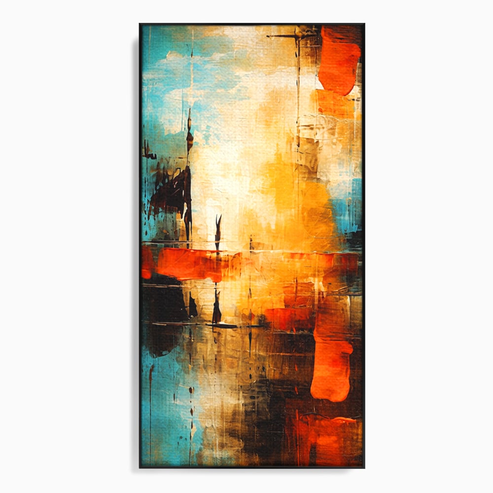 Tablou Canvas Premium, LuxCanva® C1315, Ardere Lenta, Culori, Abstract, Dinamism, Modern, Portocaliu, Rosu, Albastru, Mare, Vapoare, Fereastra, Cer, Arhitectural, Ziduri, Birou, Living, Dormitor