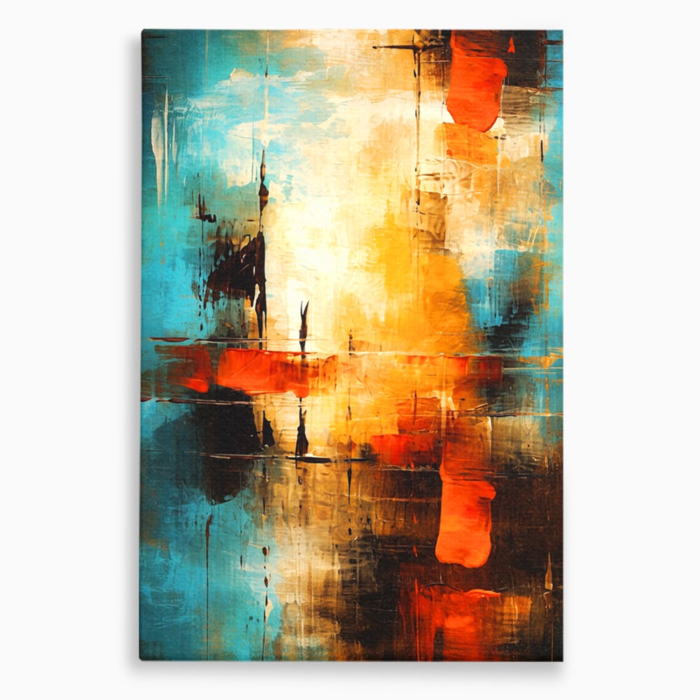 Tablou Canvas Premium, LuxCanva® C1315, Ardere Lenta, Culori, Abstract, Dinamism, Modern, Portocaliu, Rosu, Albastru, Mare, Vapoare, Fereastra, Cer, Arhitectural, Ziduri, Birou, Living, Dormitor