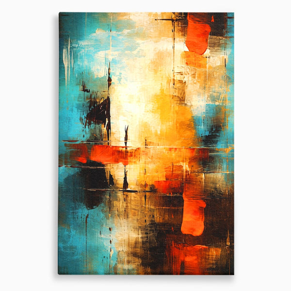 Tablou Canvas Premium, LuxCanva® C1315, Ardere Lenta, Culori, Abstract, Dinamism, Modern, Portocaliu, Rosu, Albastru, Mare, Vapoare, Fereastra, Cer, Arhitectural, Ziduri, Birou, Living, Dormitor