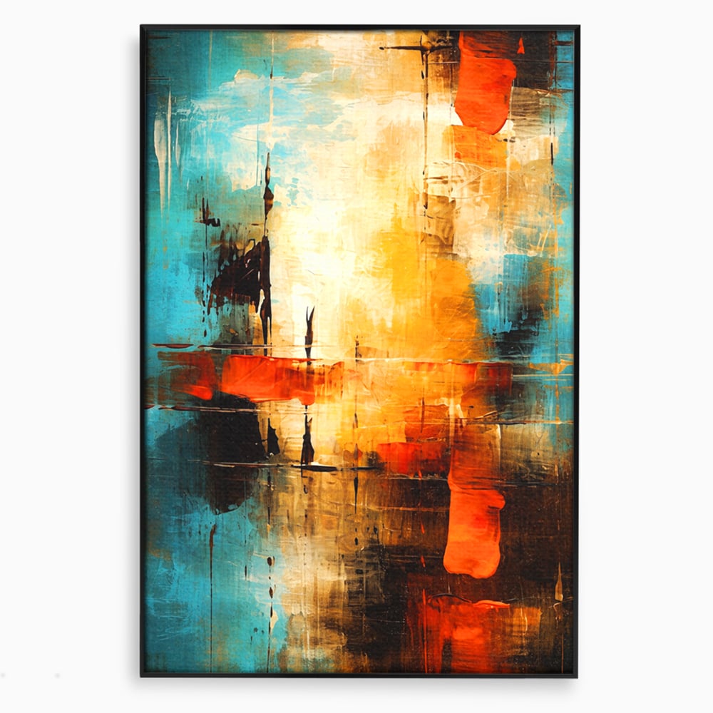 Tablou Canvas Premium, LuxCanva® C1315, Ardere Lenta, Culori, Abstract, Dinamism, Modern, Portocaliu, Rosu, Albastru, Mare, Vapoare, Fereastra, Cer, Arhitectural, Ziduri, Birou, Living, Dormitor