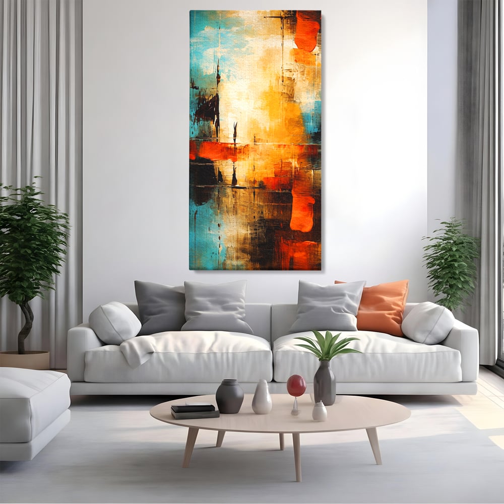 Tablou Canvas Premium, LuxCanva® C1315, Ardere Lenta, Culori, Abstract, Dinamism, Modern, Portocaliu, Rosu, Albastru, Mare, Vapoare, Fereastra, Cer, Arhitectural, Ziduri, Birou, Living, Dormitor