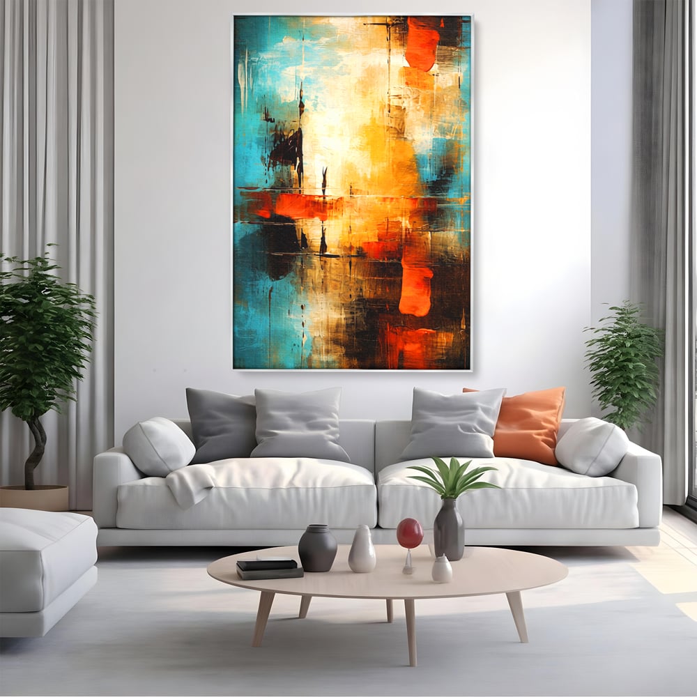Tablou Canvas Premium, LuxCanva® C1315, Ardere Lenta, Culori, Abstract, Dinamism, Modern, Portocaliu, Rosu, Albastru, Mare, Vapoare, Fereastra, Cer, Arhitectural, Ziduri, Birou, Living, Dormitor