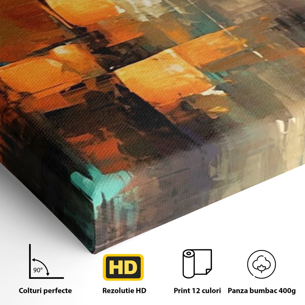 Tablou Canvas Premium, LuxCanva® C1316, Fragmente de Amurg, Culori, Abstract, Dinamism, Modern, Portocaliu, Lumina, Soare, Feerie, Poveste, Cer, Arhitectural, Ziduri, Birou, Living, Dormitor
