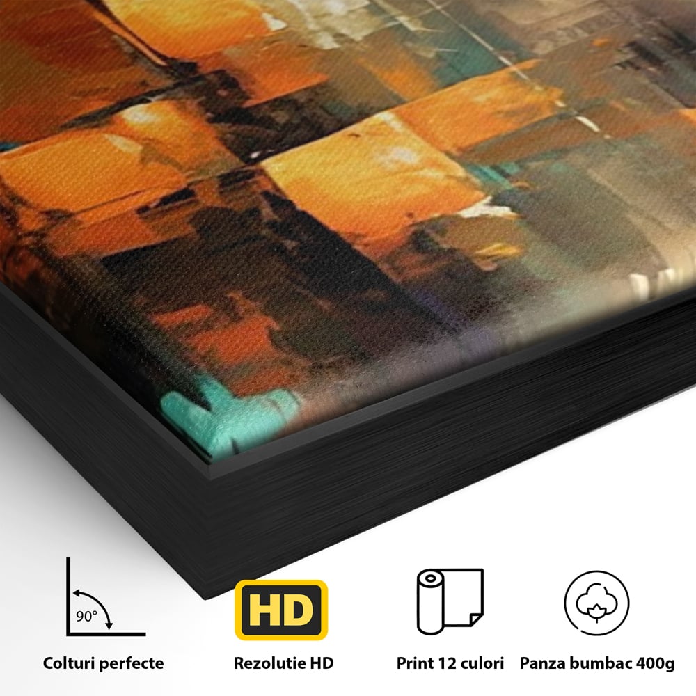 Tablou Canvas Premium, LuxCanva® C1316, Fragmente de Amurg, Culori, Abstract, Dinamism, Modern, Portocaliu, Lumina, Soare, Feerie, Poveste, Cer, Arhitectural, Ziduri, Birou, Living, Dormitor