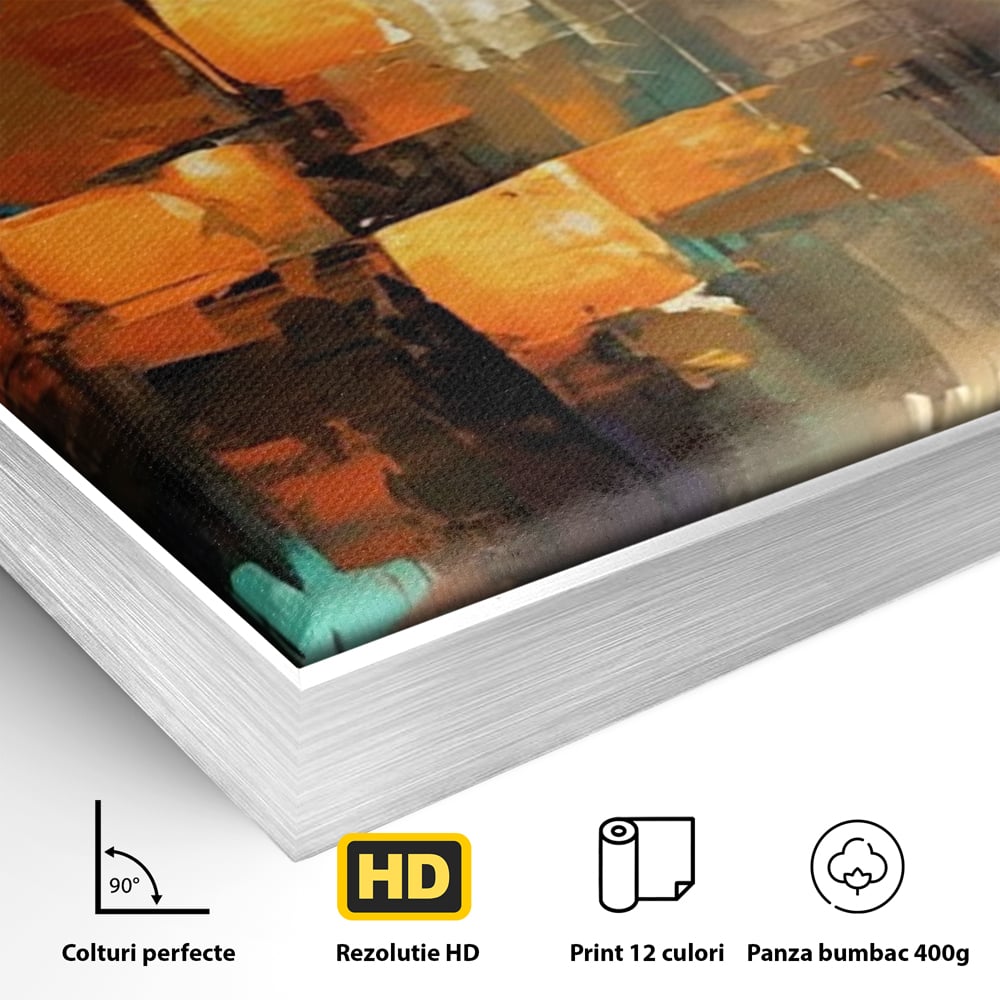 Tablou Canvas Premium, LuxCanva® C1316, Fragmente de Amurg, Culori, Abstract, Dinamism, Modern, Portocaliu, Lumina, Soare, Feerie, Poveste, Cer, Arhitectural, Ziduri, Birou, Living, Dormitor