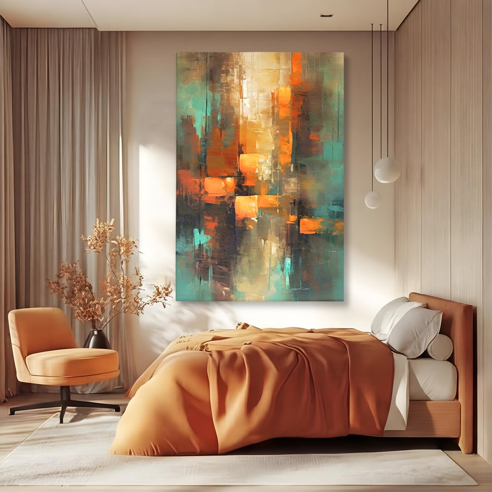 Tablou Canvas Premium, LuxCanva® C1316, Fragmente de Amurg, Culori, Abstract, Dinamism, Modern, Portocaliu, Lumina, Soare, Feerie, Poveste, Cer, Arhitectural, Ziduri, Birou, Living, Dormitor
