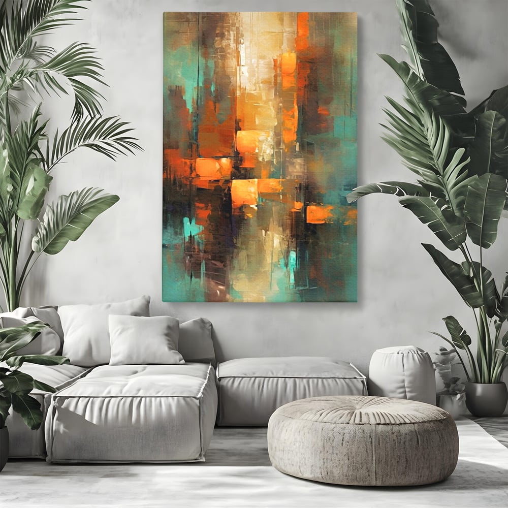 Tablou Canvas Premium, LuxCanva® C1316, Fragmente de Amurg, Culori, Abstract, Dinamism, Modern, Portocaliu, Lumina, Soare, Feerie, Poveste, Cer, Arhitectural, Ziduri, Birou, Living, Dormitor