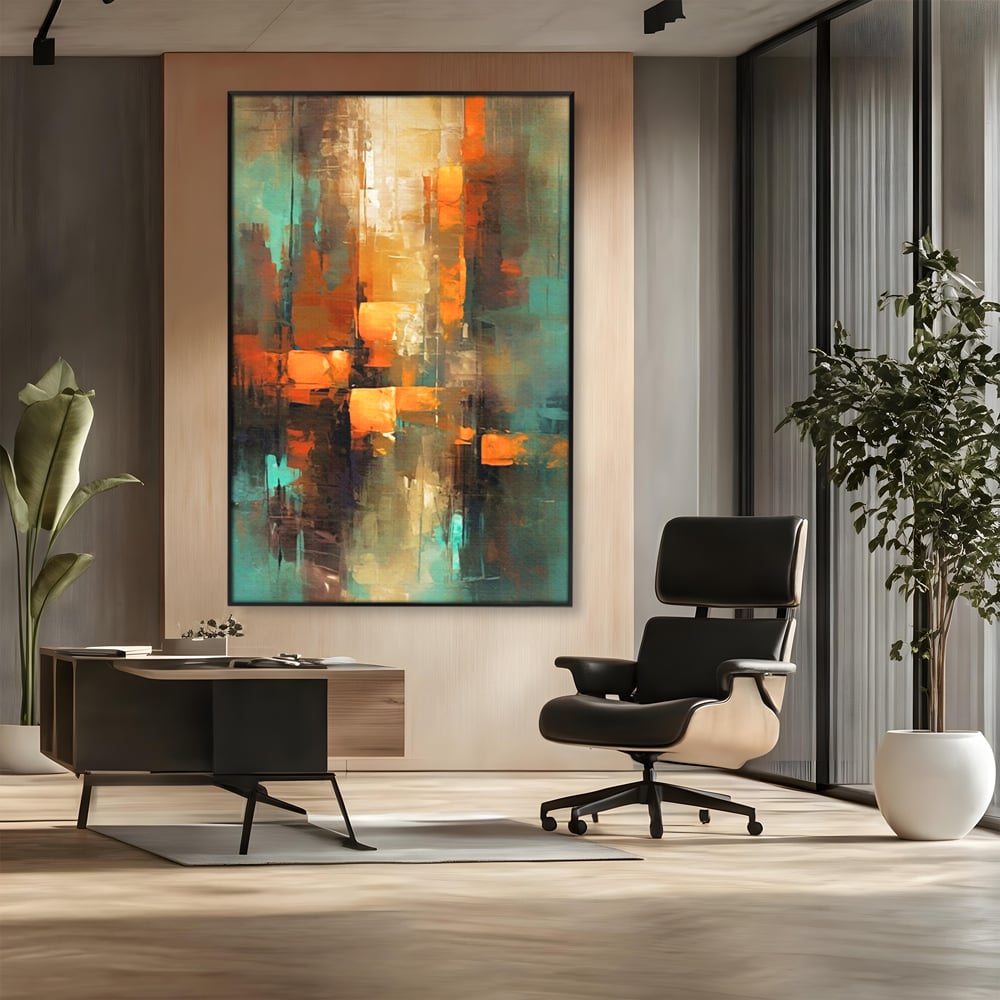 Tablou Canvas Premium, LuxCanva® C1316, Fragmente de Amurg, Culori, Abstract, Dinamism, Modern, Portocaliu, Lumina, Soare, Feerie, Poveste, Cer, Arhitectural, Ziduri, Birou, Living, Dormitor
