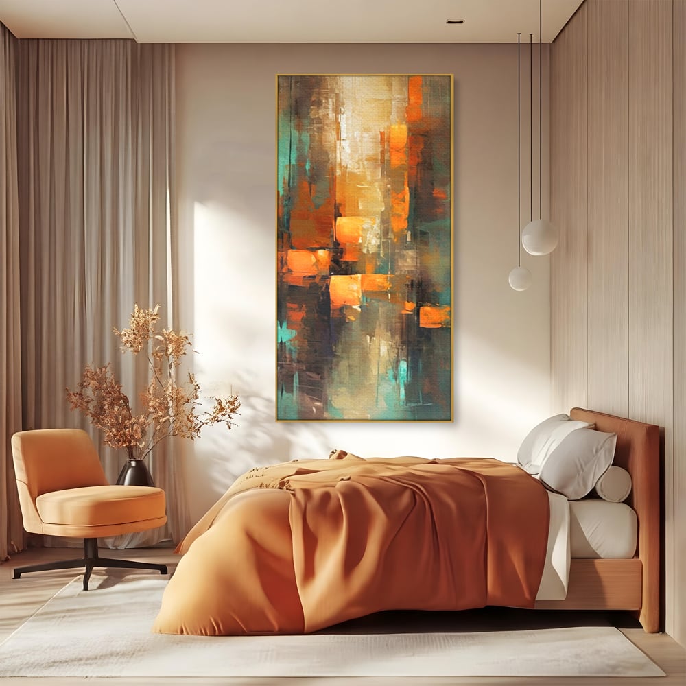 Tablou Canvas Premium, LuxCanva® C1316, Fragmente de Amurg, Culori, Abstract, Dinamism, Modern, Portocaliu, Lumina, Soare, Feerie, Poveste, Cer, Arhitectural, Ziduri, Birou, Living, Dormitor
