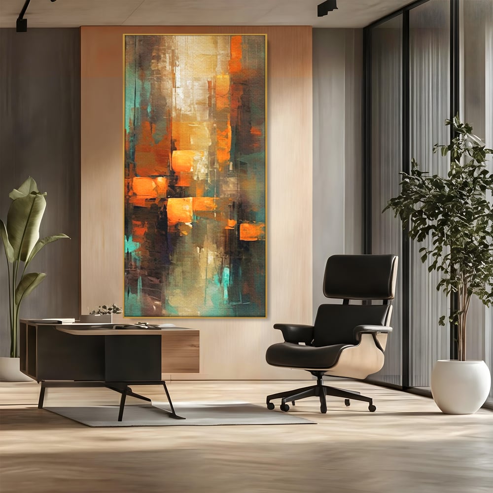 Tablou Canvas Premium, LuxCanva® C1316, Fragmente de Amurg, Culori, Abstract, Dinamism, Modern, Portocaliu, Lumina, Soare, Feerie, Poveste, Cer, Arhitectural, Ziduri, Birou, Living, Dormitor