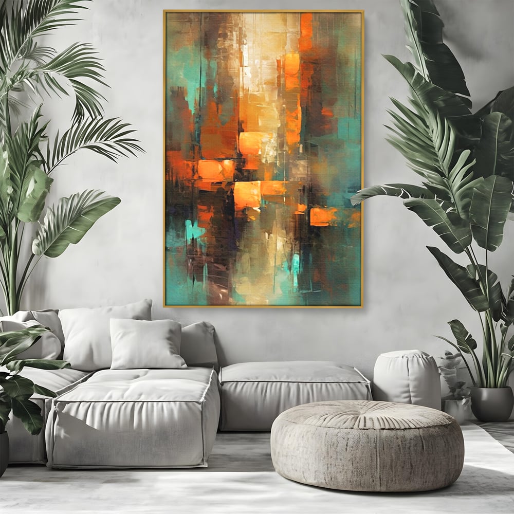 Tablou Canvas Premium, LuxCanva® C1316, Fragmente de Amurg, Culori, Abstract, Dinamism, Modern, Portocaliu, Lumina, Soare, Feerie, Poveste, Cer, Arhitectural, Ziduri, Birou, Living, Dormitor