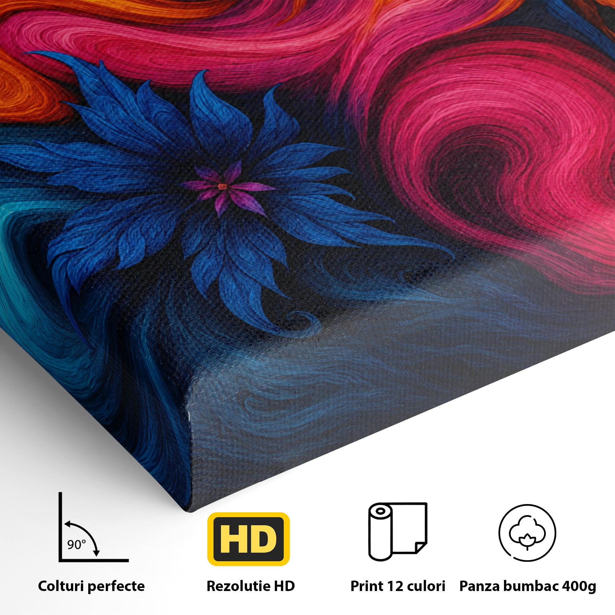 Tablou Canvas Premium LuxCanva® C1322, Flori In Vortex, Flori, Abstract, Vortex, Energetic, Living, Culori Vibrante
