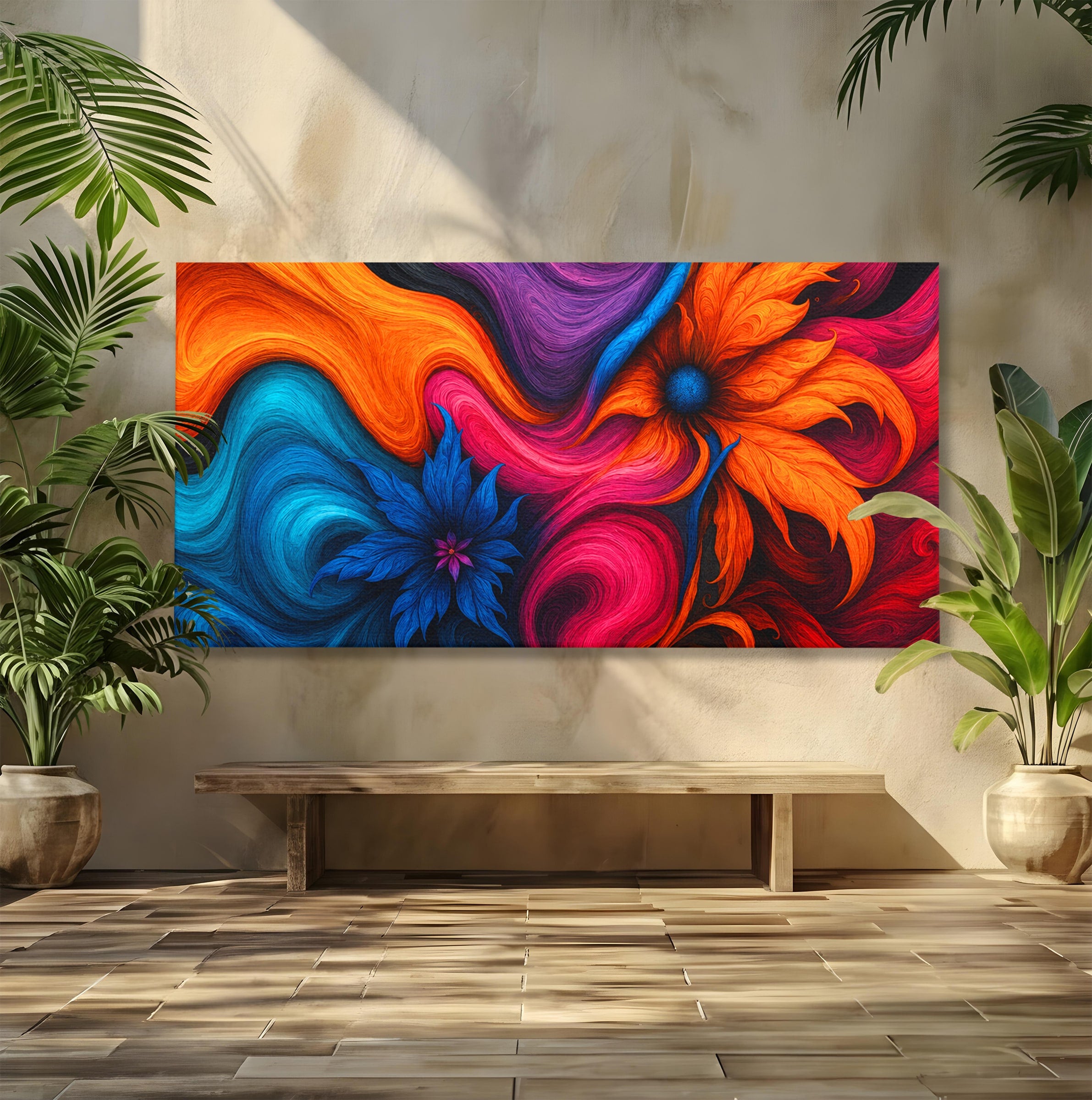 Tablou Canvas Premium LuxCanva® C1322, Flori In Vortex, Flori, Abstract, Vortex, Energetic, Living, Culori Vibrante