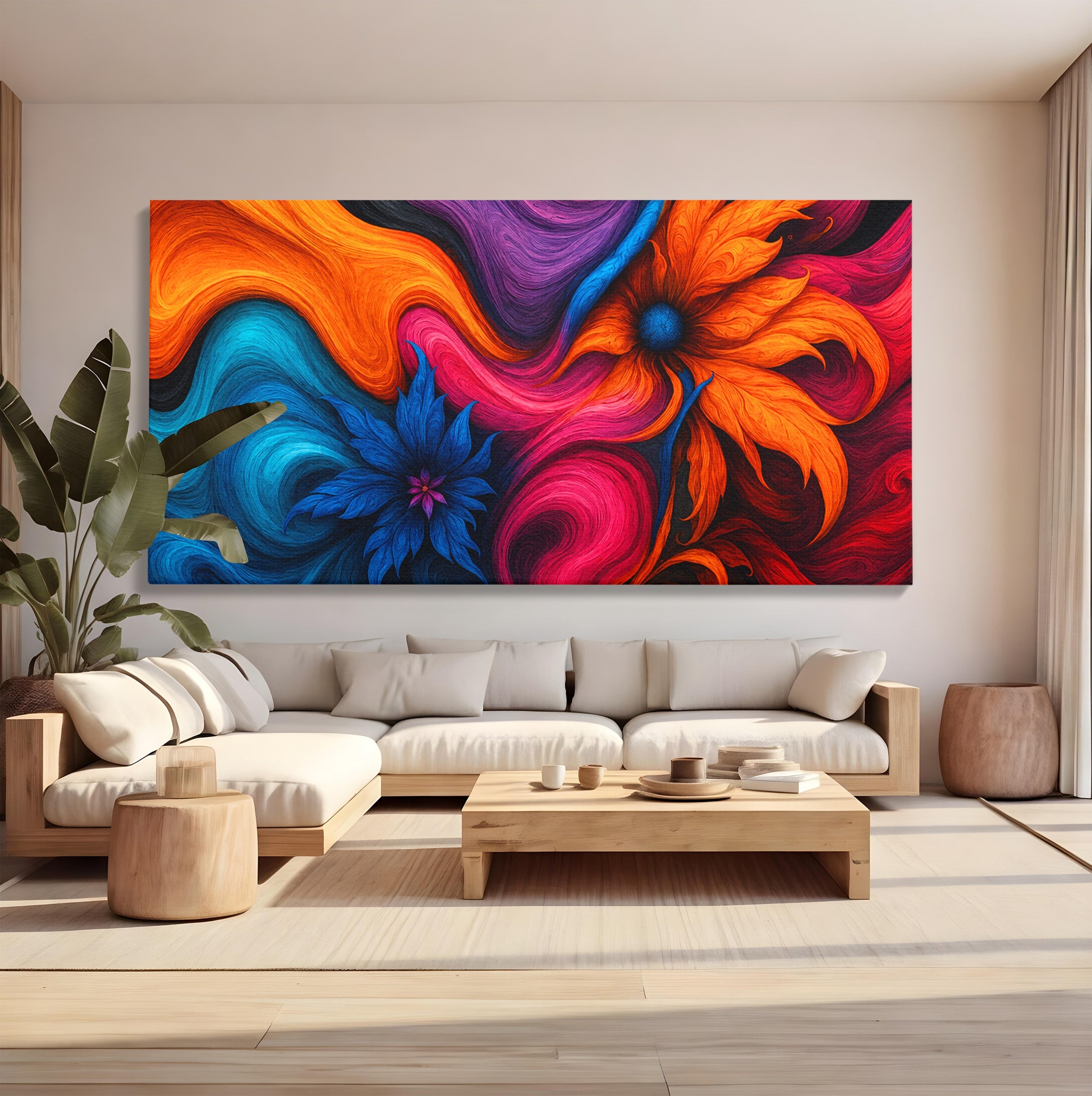 Tablou Canvas Premium LuxCanva® C1322, Flori In Vortex, Flori, Abstract, Vortex, Energetic, Living, Culori Vibrante
