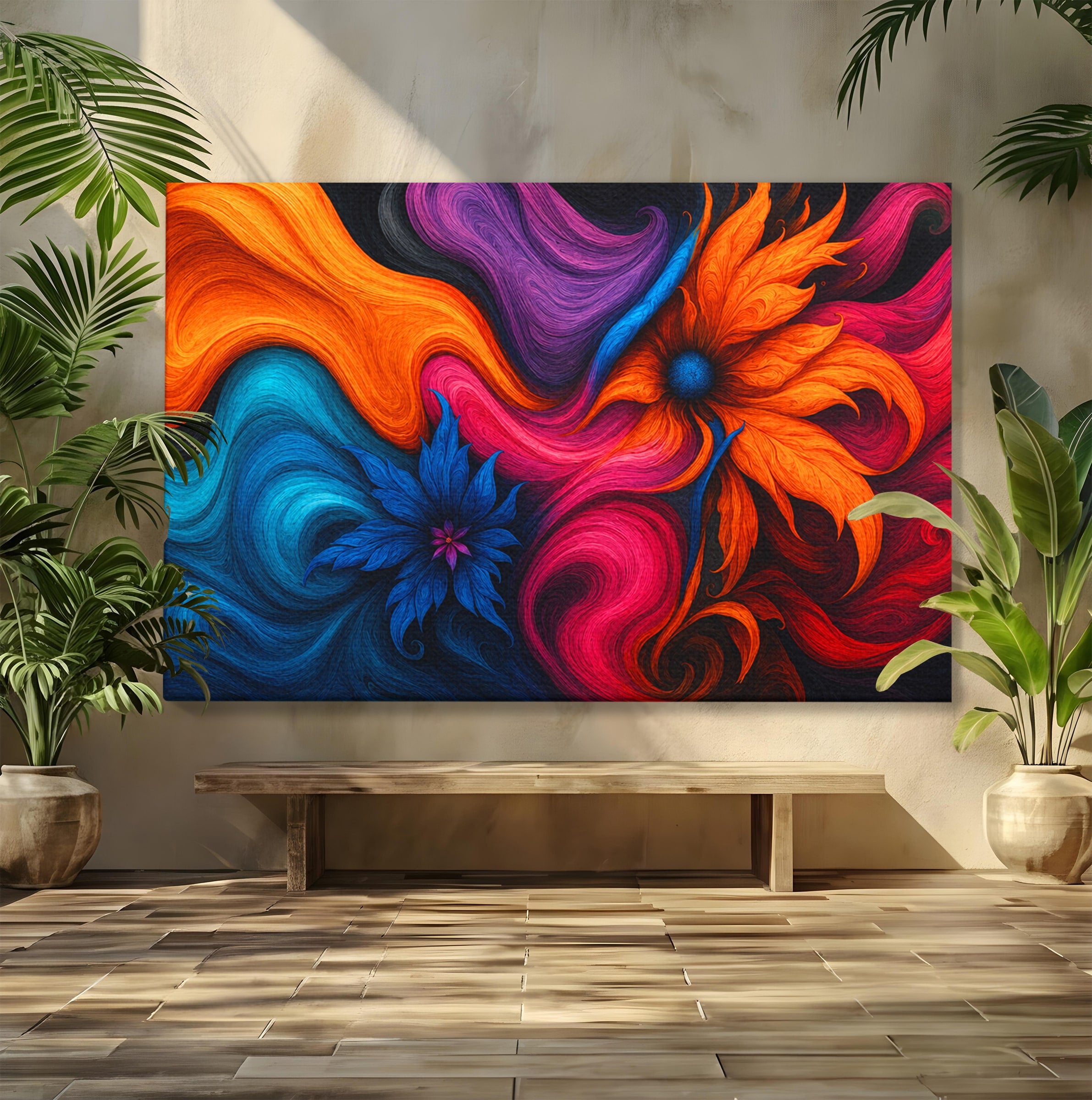Tablou Canvas Premium LuxCanva® C1322, Flori In Vortex, Flori, Abstract, Vortex, Energetic, Living, Culori Vibrante