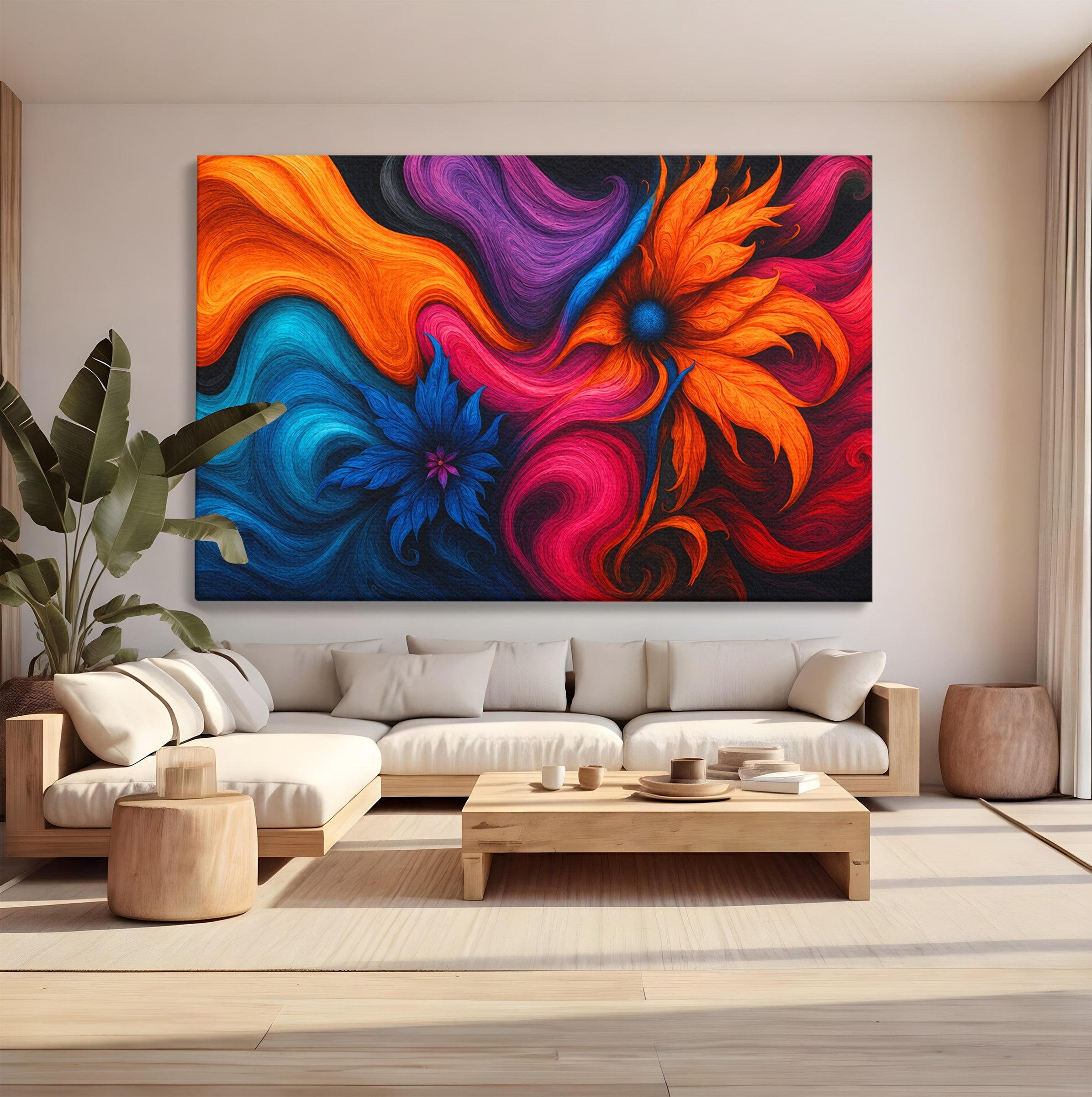 Tablou Canvas Premium LuxCanva® C1322, Flori In Vortex, Flori, Abstract, Vortex, Energetic, Living, Culori Vibrante
