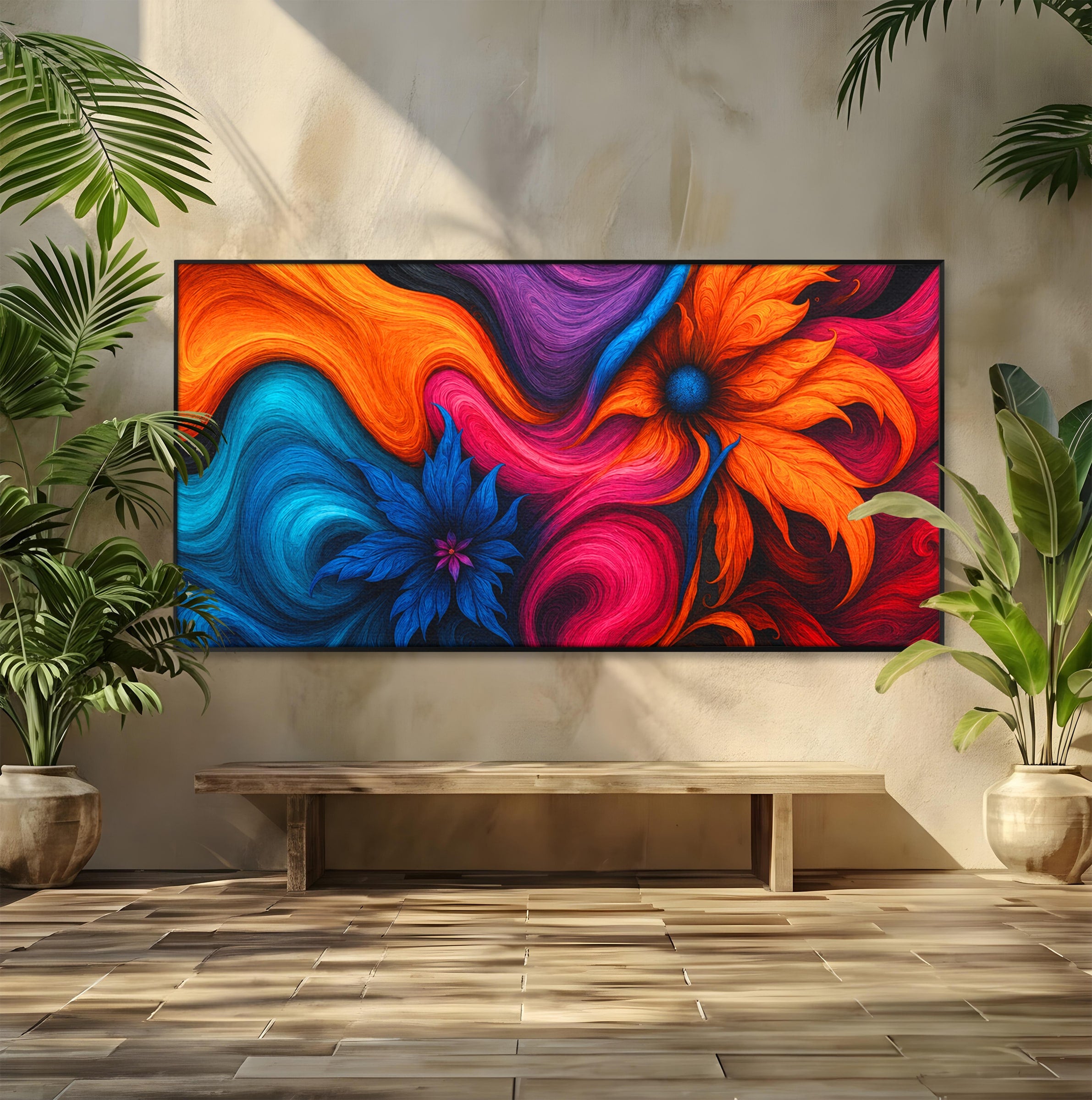 Tablou Canvas Premium LuxCanva® C1322, Flori In Vortex, Flori, Abstract, Vortex, Energetic, Living, Culori Vibrante