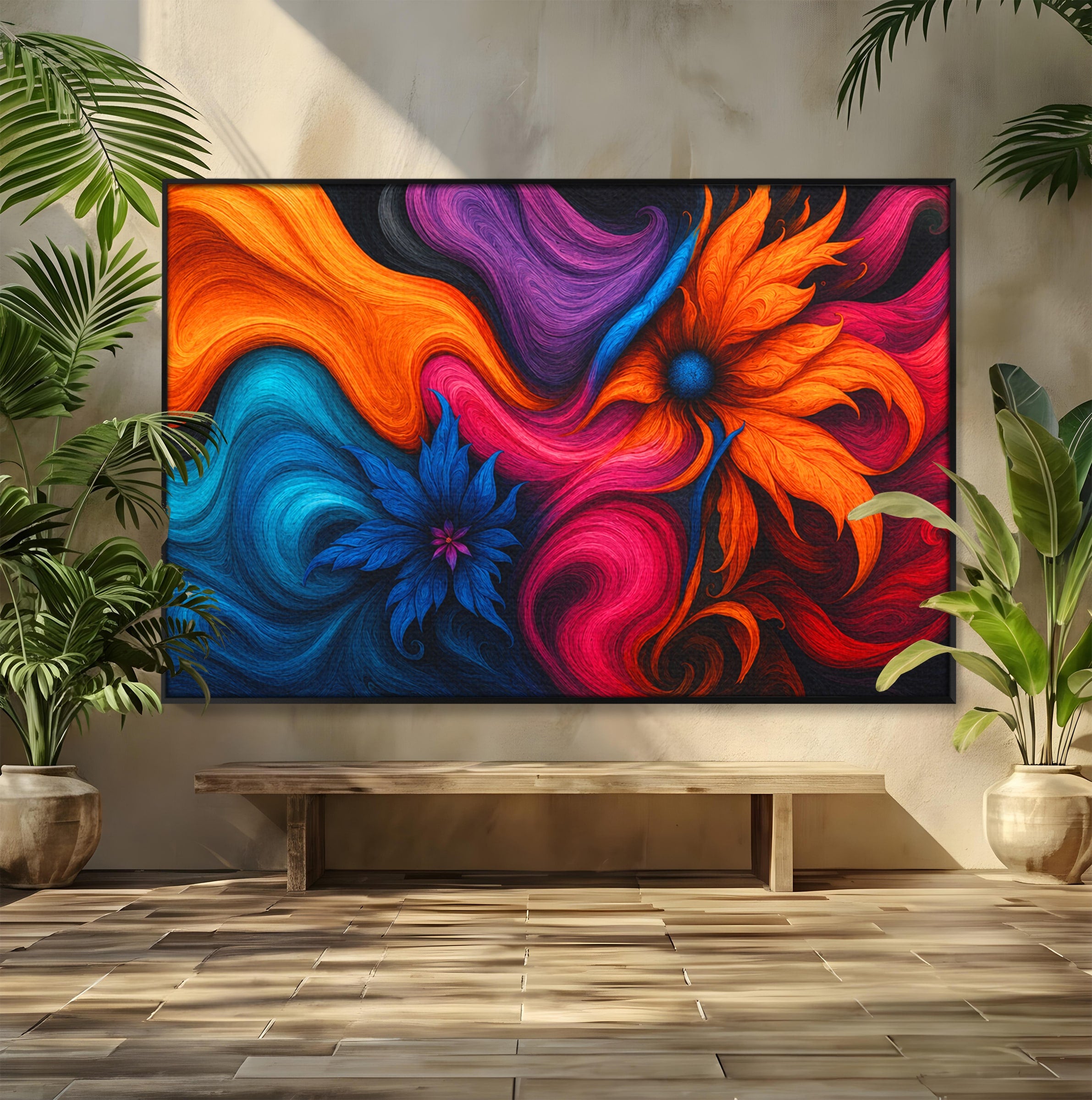 Tablou Canvas Premium LuxCanva® C1322, Flori In Vortex, Flori, Abstract, Vortex, Energetic, Living, Culori Vibrante