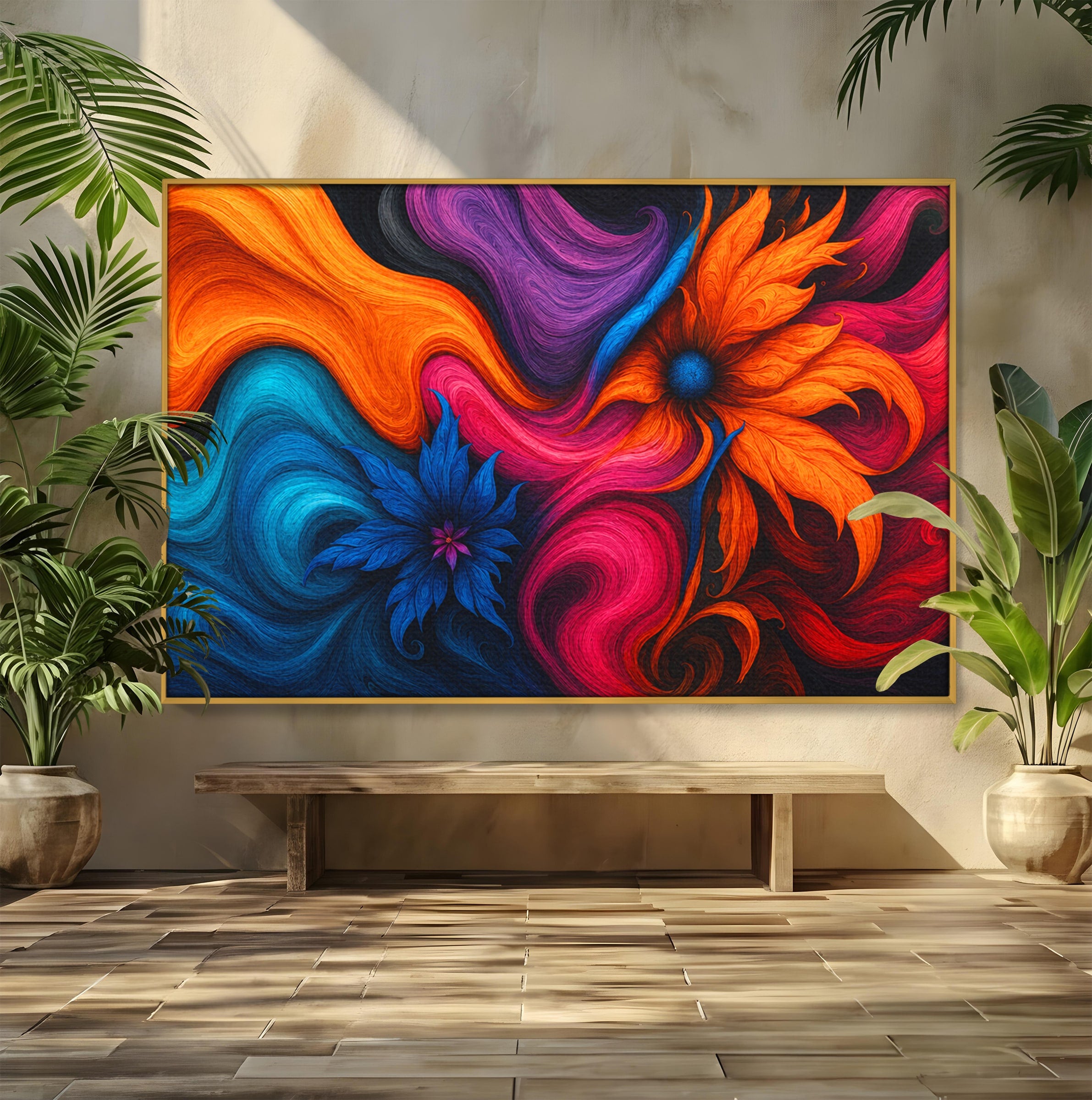 Tablou Canvas Premium LuxCanva® C1322, Flori In Vortex, Flori, Abstract, Vortex, Energetic, Living, Culori Vibrante
