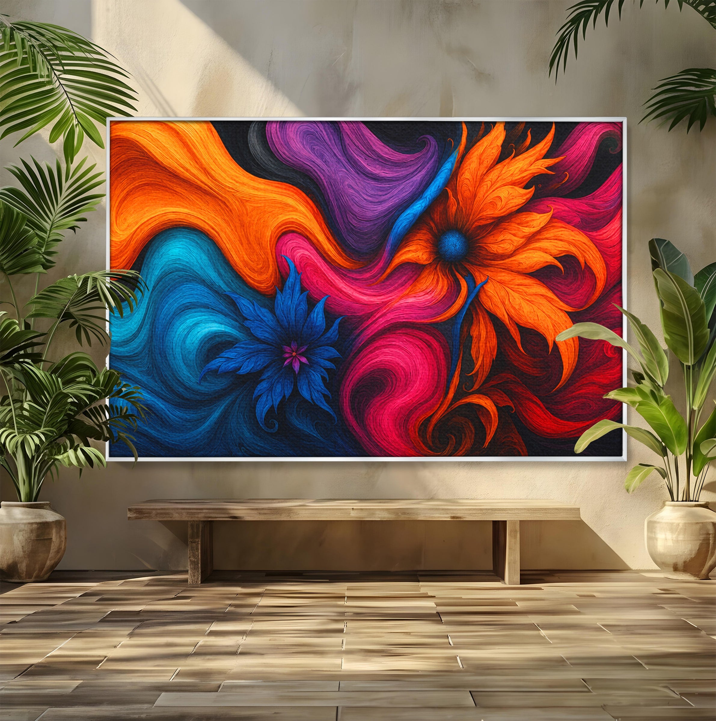 Tablou Canvas Premium LuxCanva® C1322, Flori In Vortex, Flori, Abstract, Vortex, Energetic, Living, Culori Vibrante