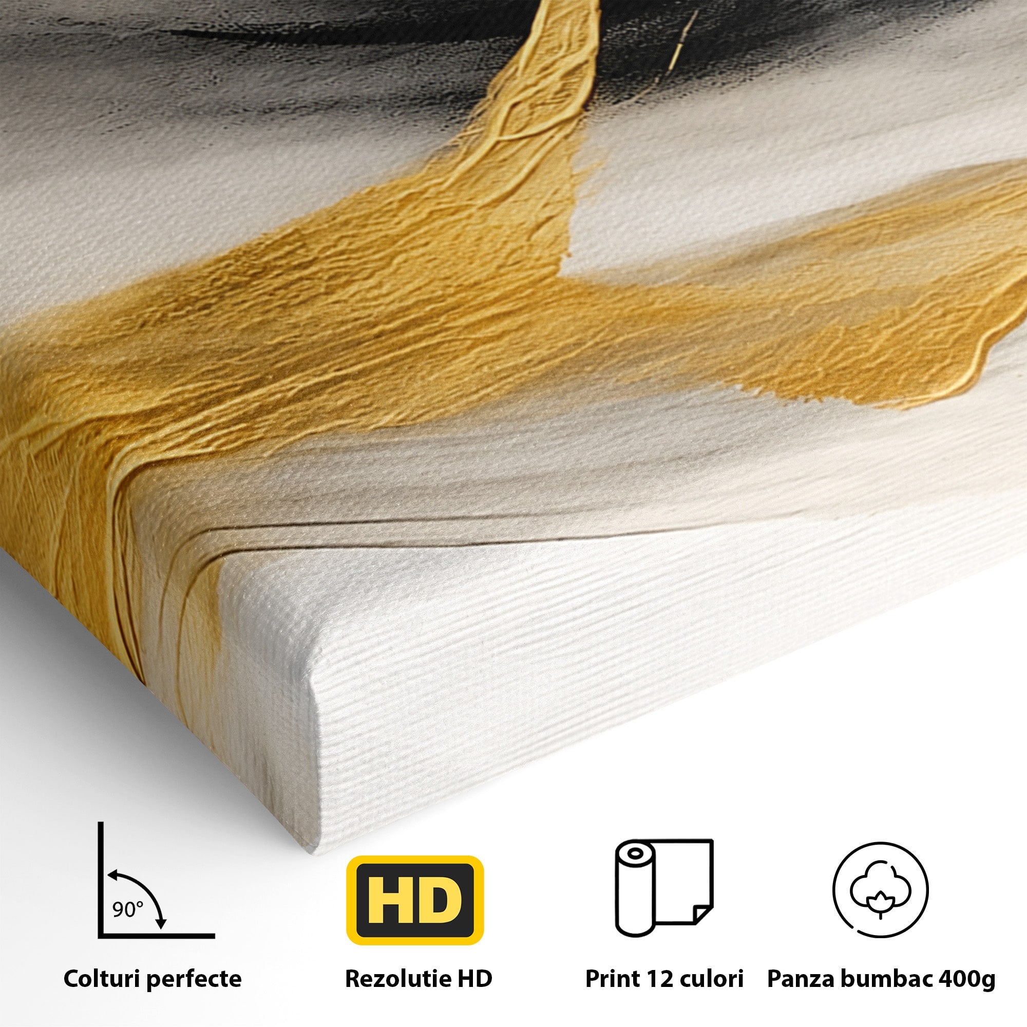 Tablou Canvas Premium LuxCanva® C1325, Fluiditate Aurie, Abstract, Modern, Eleganta, Living, Dormitor, Culori Vibrante