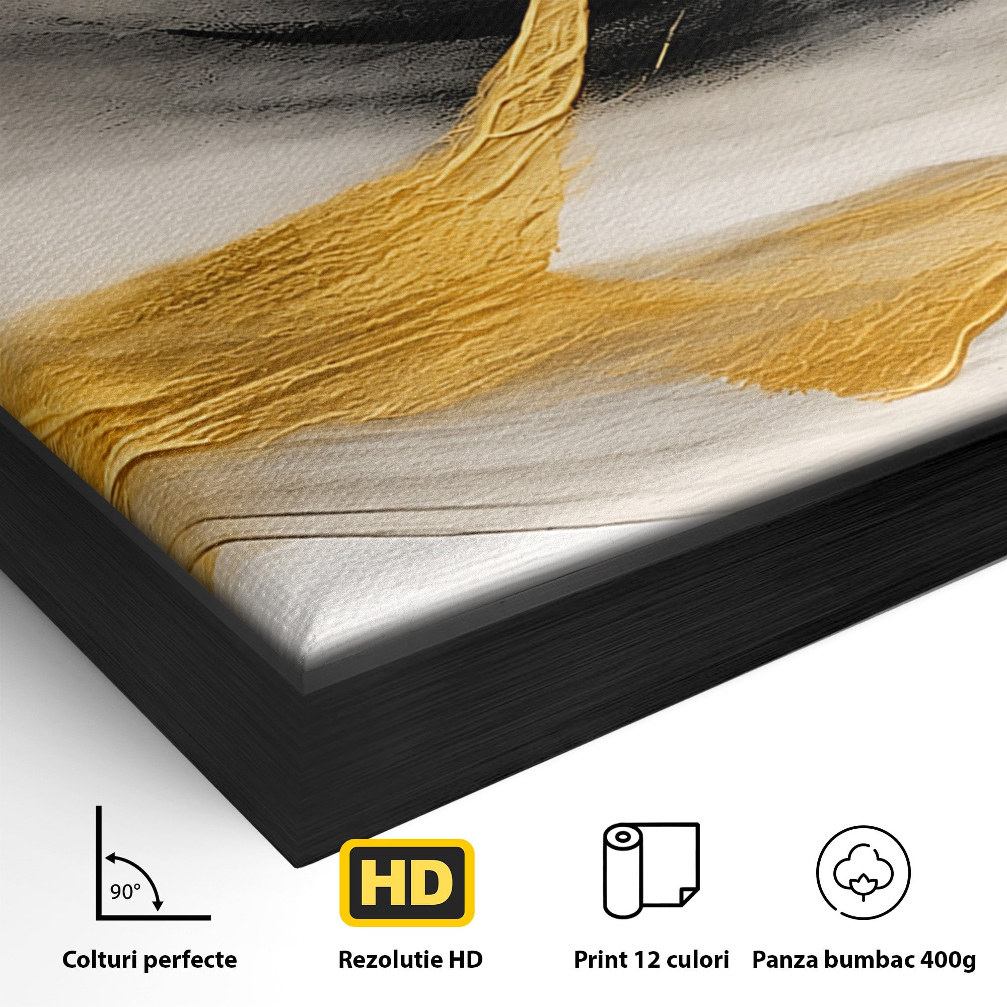 Tablou Canvas Premium LuxCanva® C1325, Fluiditate Aurie, Abstract, Modern, Eleganta, Living, Dormitor, Culori Vibrante