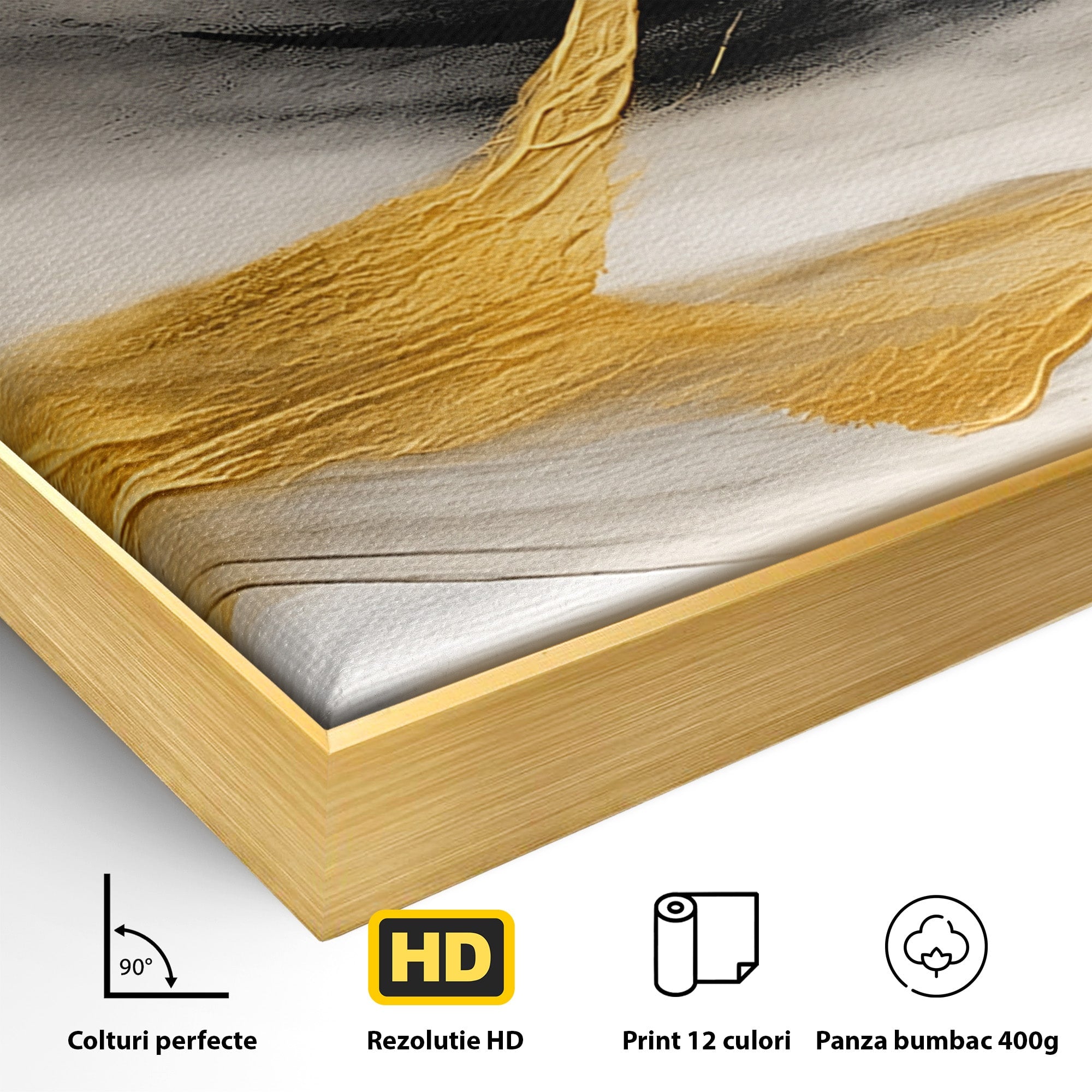 Tablou Canvas Premium LuxCanva® C1325, Fluiditate Aurie, Abstract, Modern, Eleganta, Living, Dormitor, Culori Vibrante