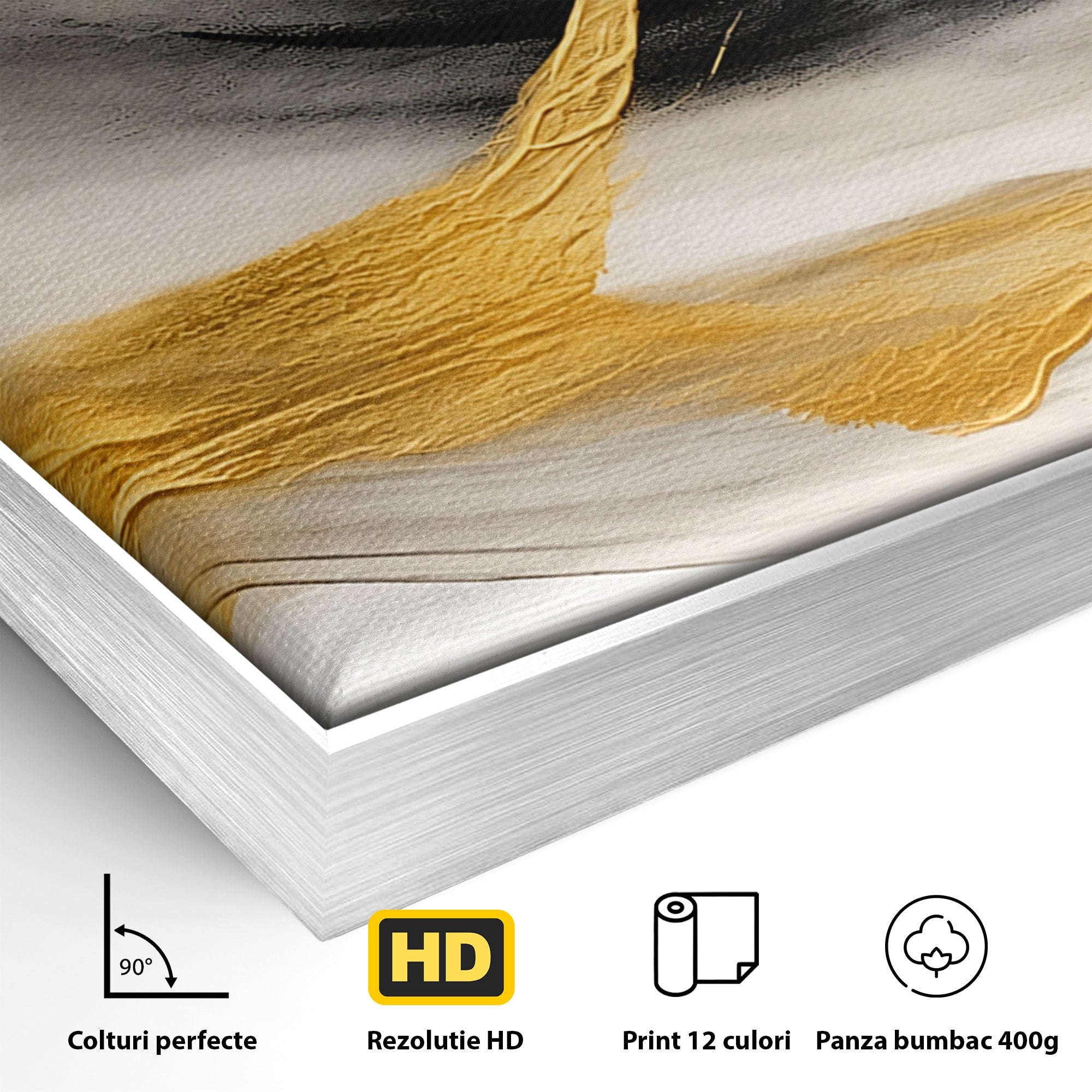 Tablou Canvas Premium LuxCanva® C1325, Fluiditate Aurie, Abstract, Modern, Eleganta, Living, Dormitor, Culori Vibrante