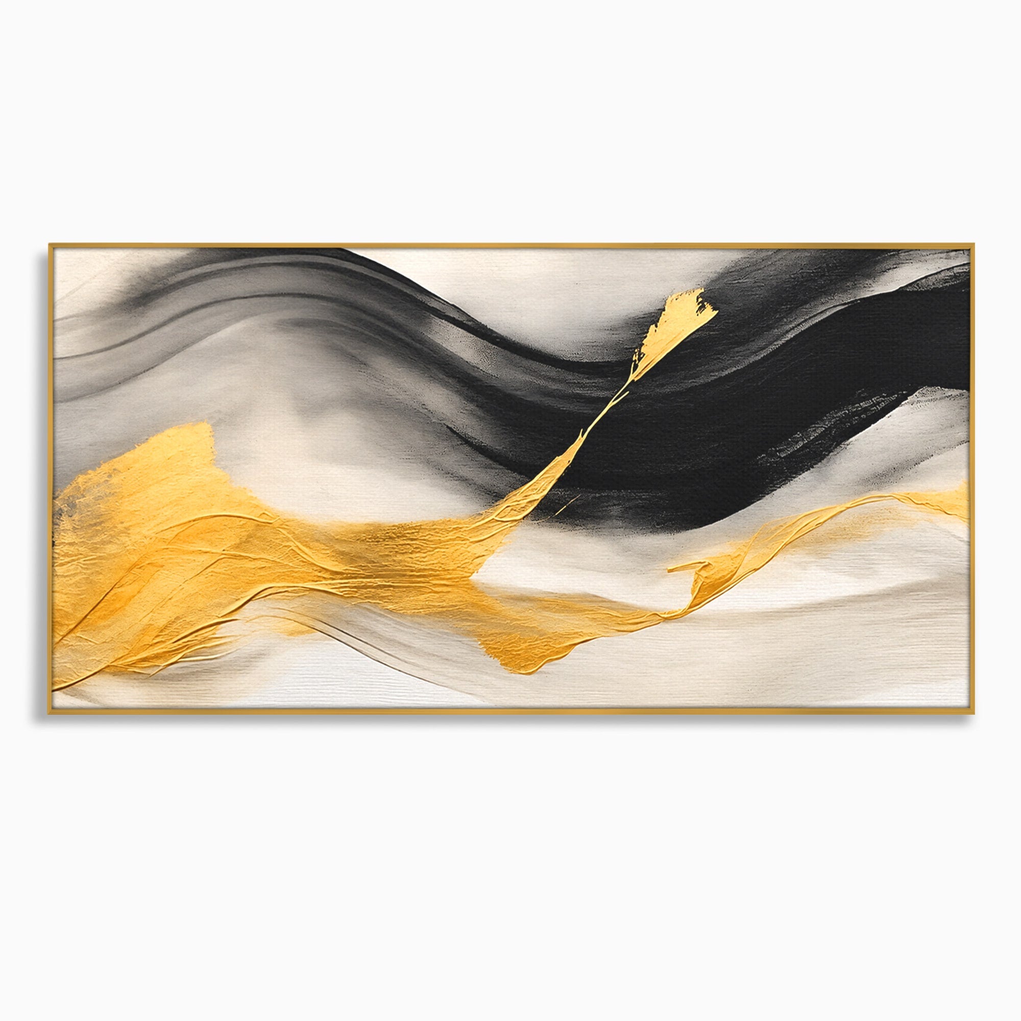Tablou Canvas Premium LuxCanva® C1325, Fluiditate Aurie, Abstract, Modern, Eleganta, Living, Dormitor, Culori Vibrante