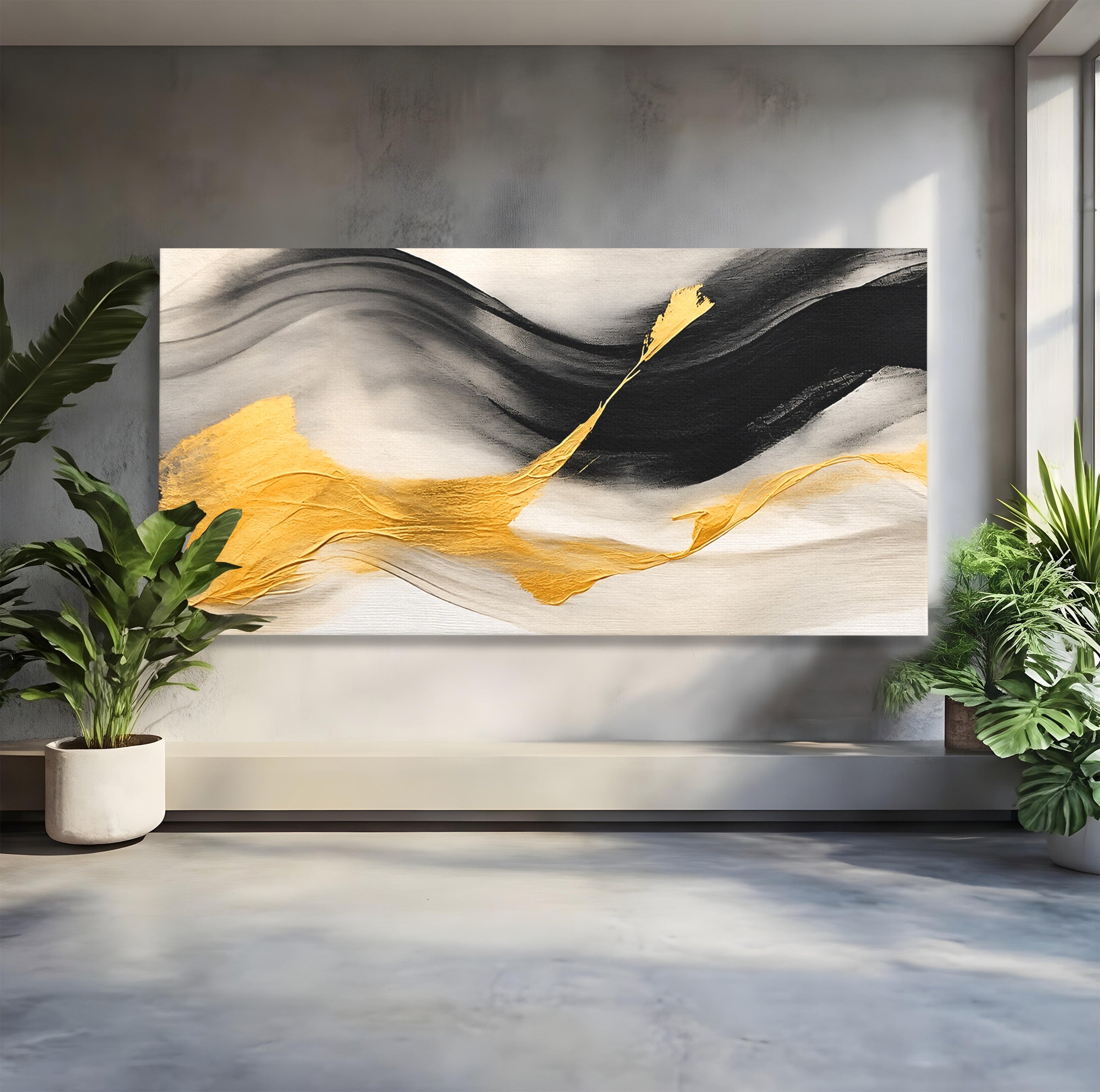 Tablou Canvas Premium LuxCanva® C1325, Fluiditate Aurie, Abstract, Modern, Eleganta, Living, Dormitor, Culori Vibrante