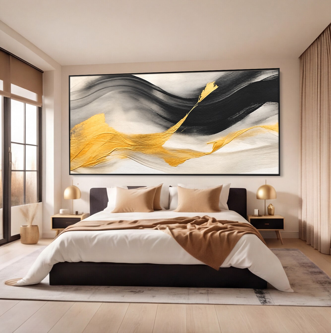 Tablou Canvas Premium LuxCanva® C1325, Fluiditate Aurie, Abstract, Modern, Eleganta, Living, Dormitor, Culori Vibrante