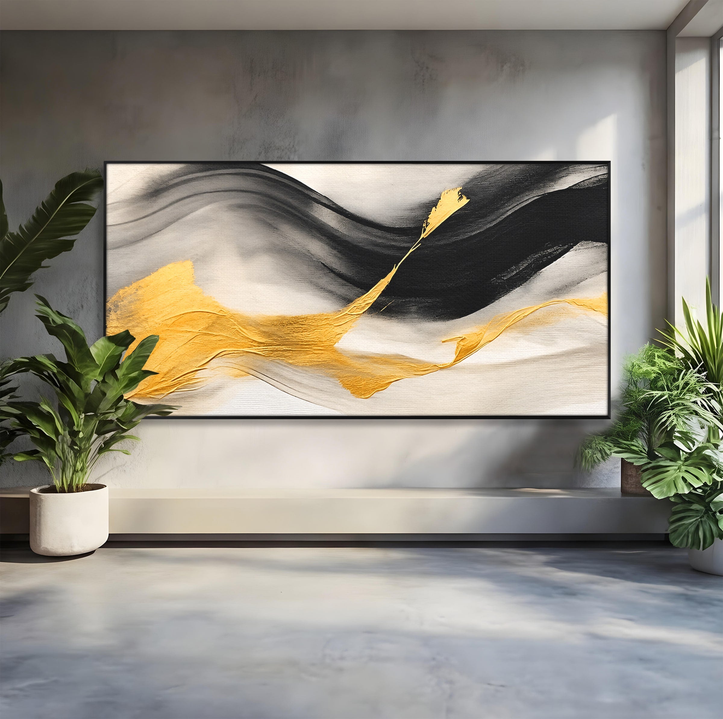 Tablou Canvas Premium LuxCanva® C1325, Fluiditate Aurie, Abstract, Modern, Eleganta, Living, Dormitor, Culori Vibrante