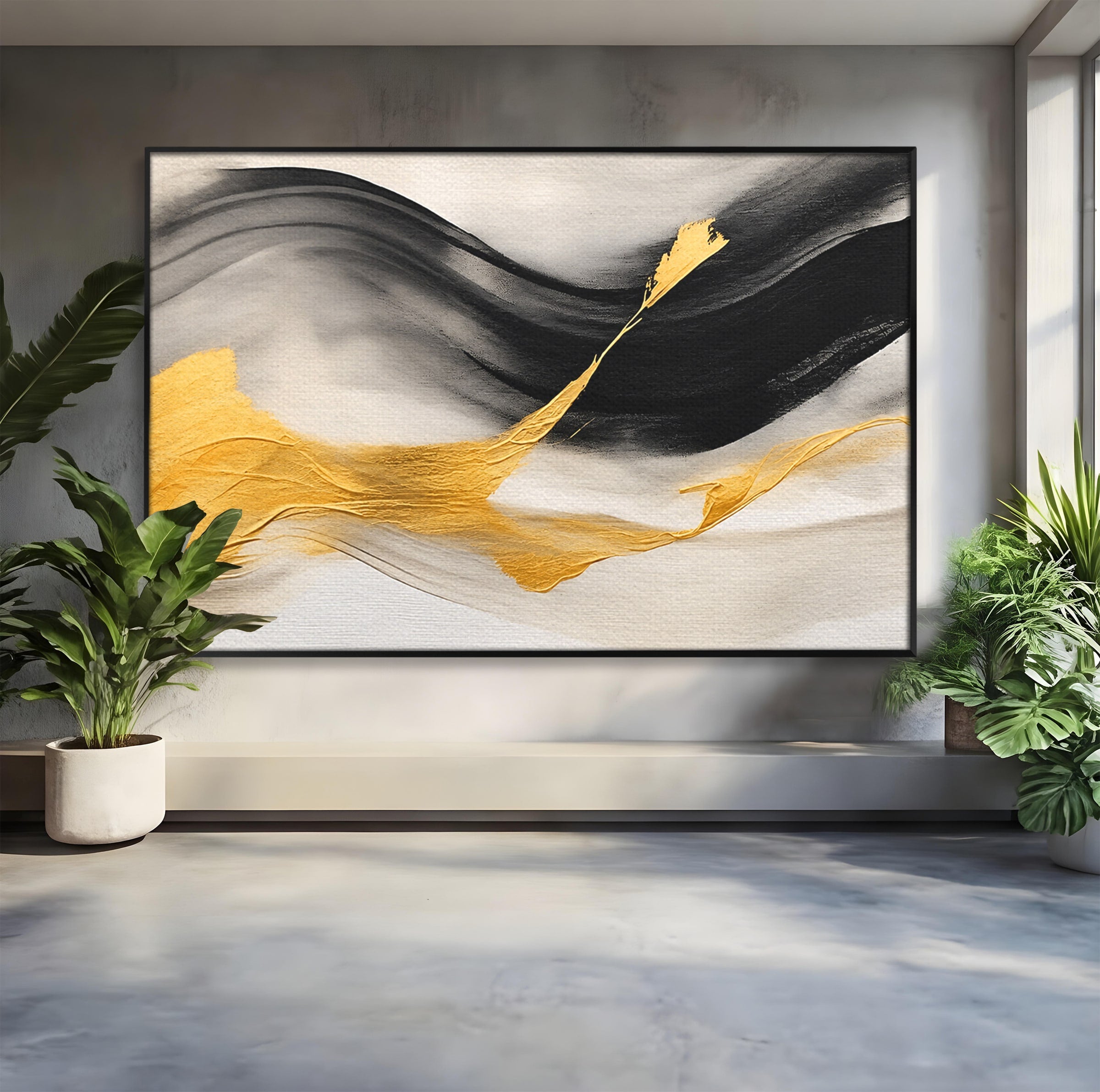 Tablou Canvas Premium LuxCanva® C1325, Fluiditate Aurie, Abstract, Modern, Eleganta, Living, Dormitor, Culori Vibrante