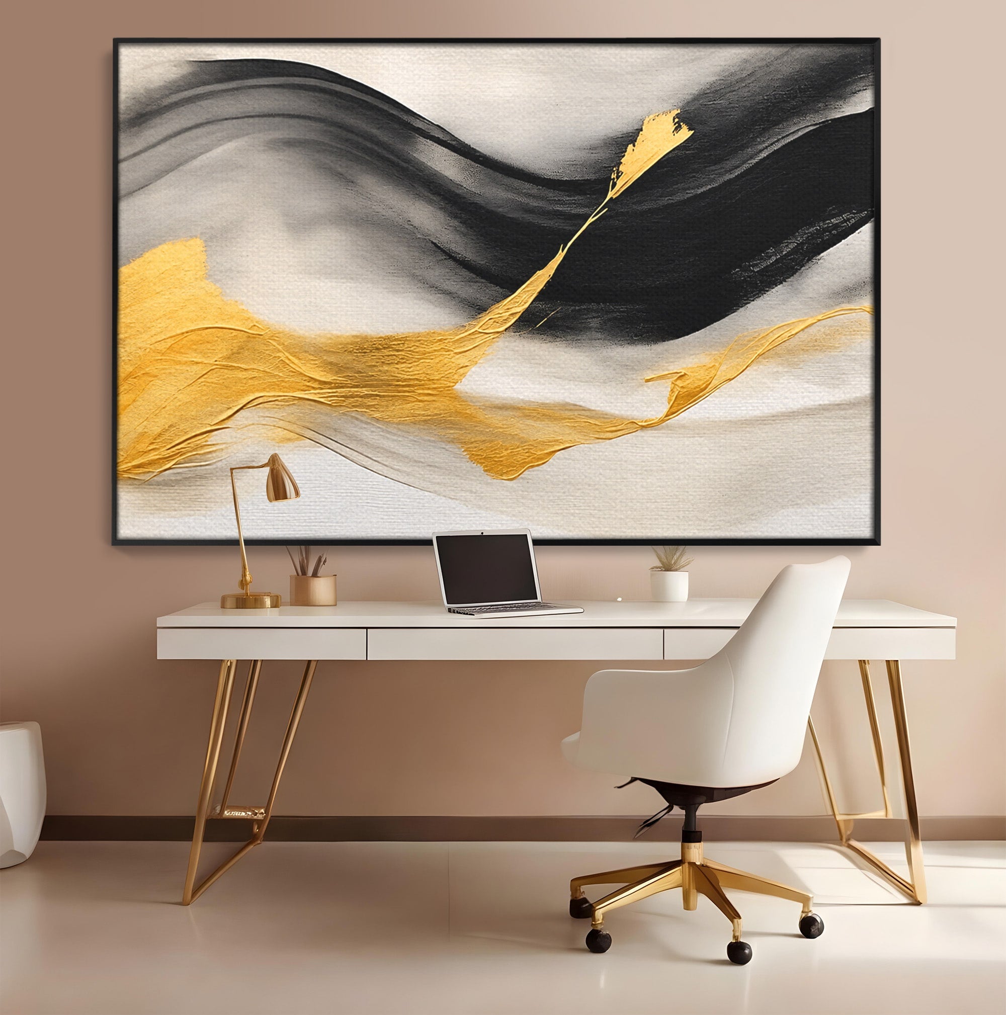 Tablou Canvas Premium LuxCanva® C1325, Fluiditate Aurie, Abstract, Modern, Eleganta, Living, Dormitor, Culori Vibrante