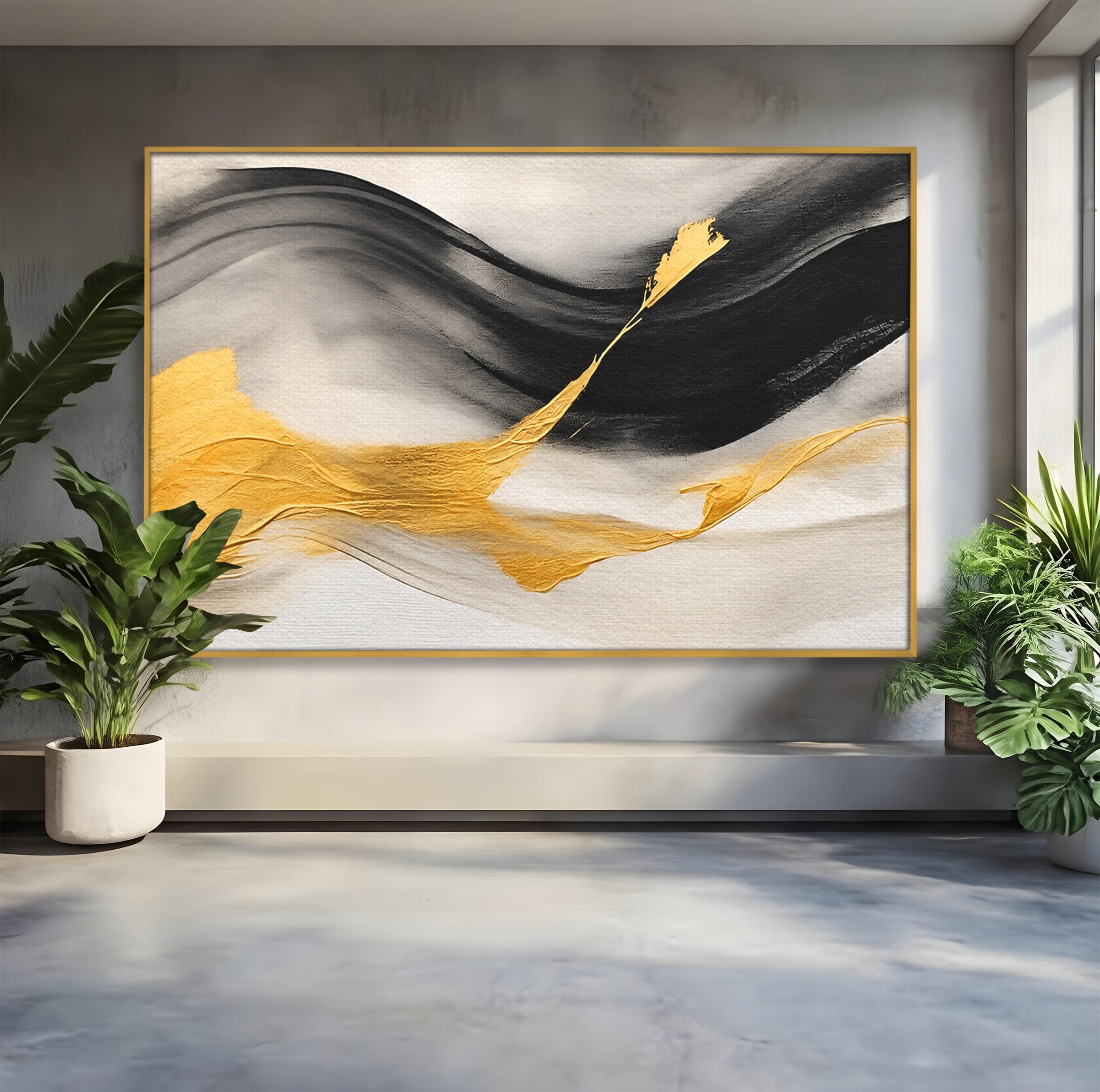 Tablou Canvas Premium LuxCanva® C1325, Fluiditate Aurie, Abstract, Modern, Eleganta, Living, Dormitor, Culori Vibrante