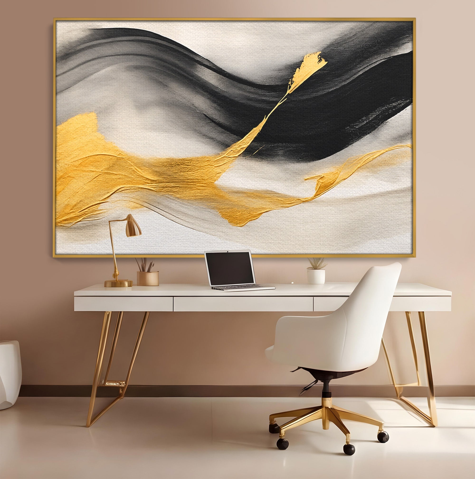 Tablou Canvas Premium LuxCanva® C1325, Fluiditate Aurie, Abstract, Modern, Eleganta, Living, Dormitor, Culori Vibrante