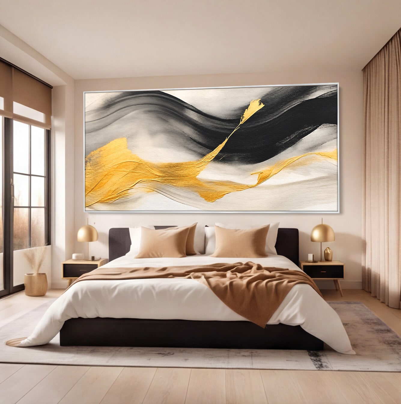Tablou Canvas Premium LuxCanva® C1325, Fluiditate Aurie, Abstract, Modern, Eleganta, Living, Dormitor, Culori Vibrante