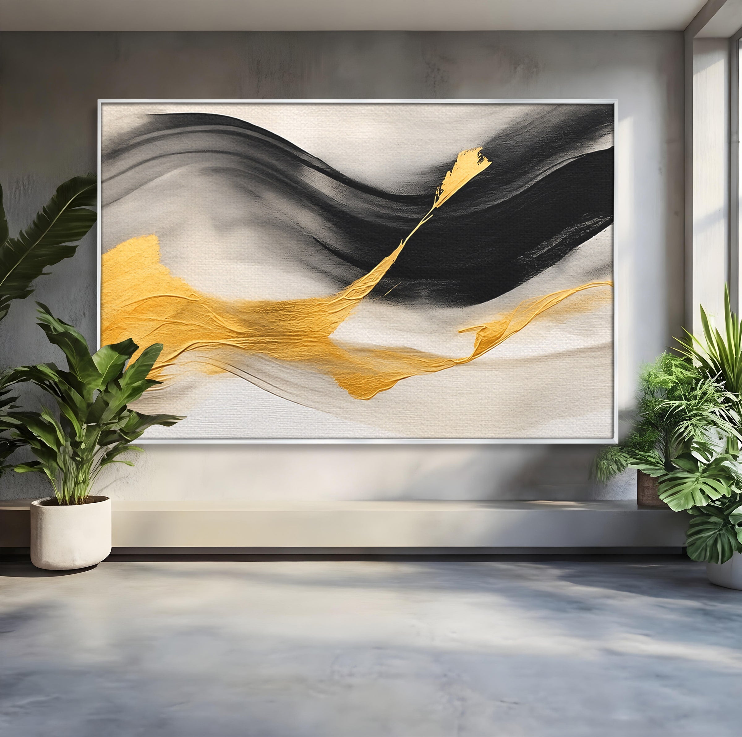 Tablou Canvas Premium LuxCanva® C1325, Fluiditate Aurie, Abstract, Modern, Eleganta, Living, Dormitor, Culori Vibrante