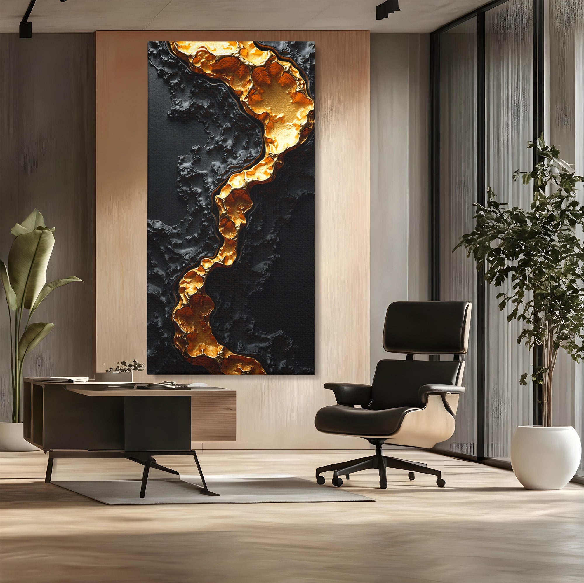 Tablou Canvas Premium LuxCanva® C1331, Rau De Aur, Abstract, Textura, Modern, Birou, Eleganta, Culori Vibrante