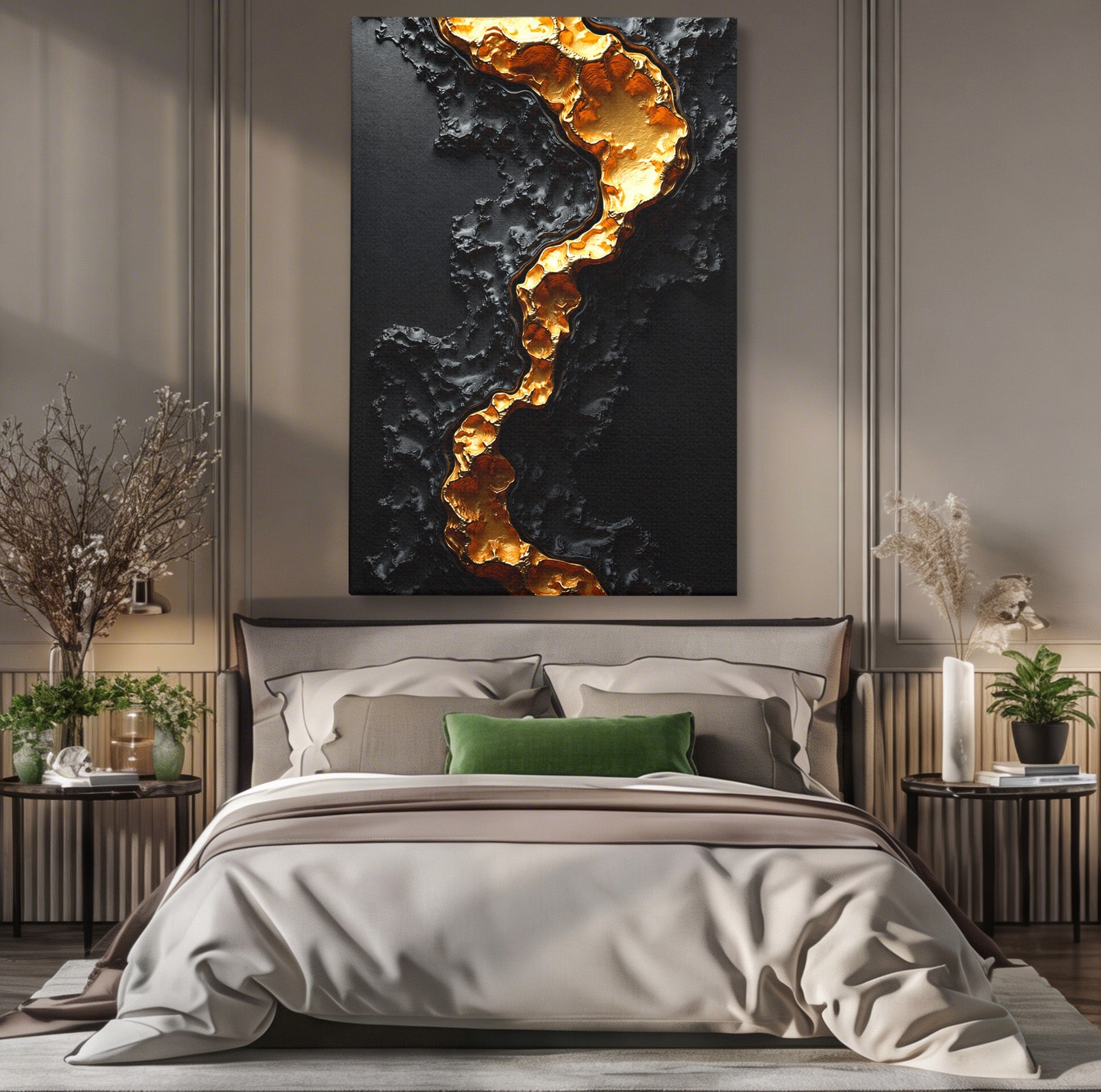 Tablou Canvas Premium LuxCanva® C1331, Rau De Aur, Abstract, Textura, Modern, Birou, Eleganta, Culori Vibrante