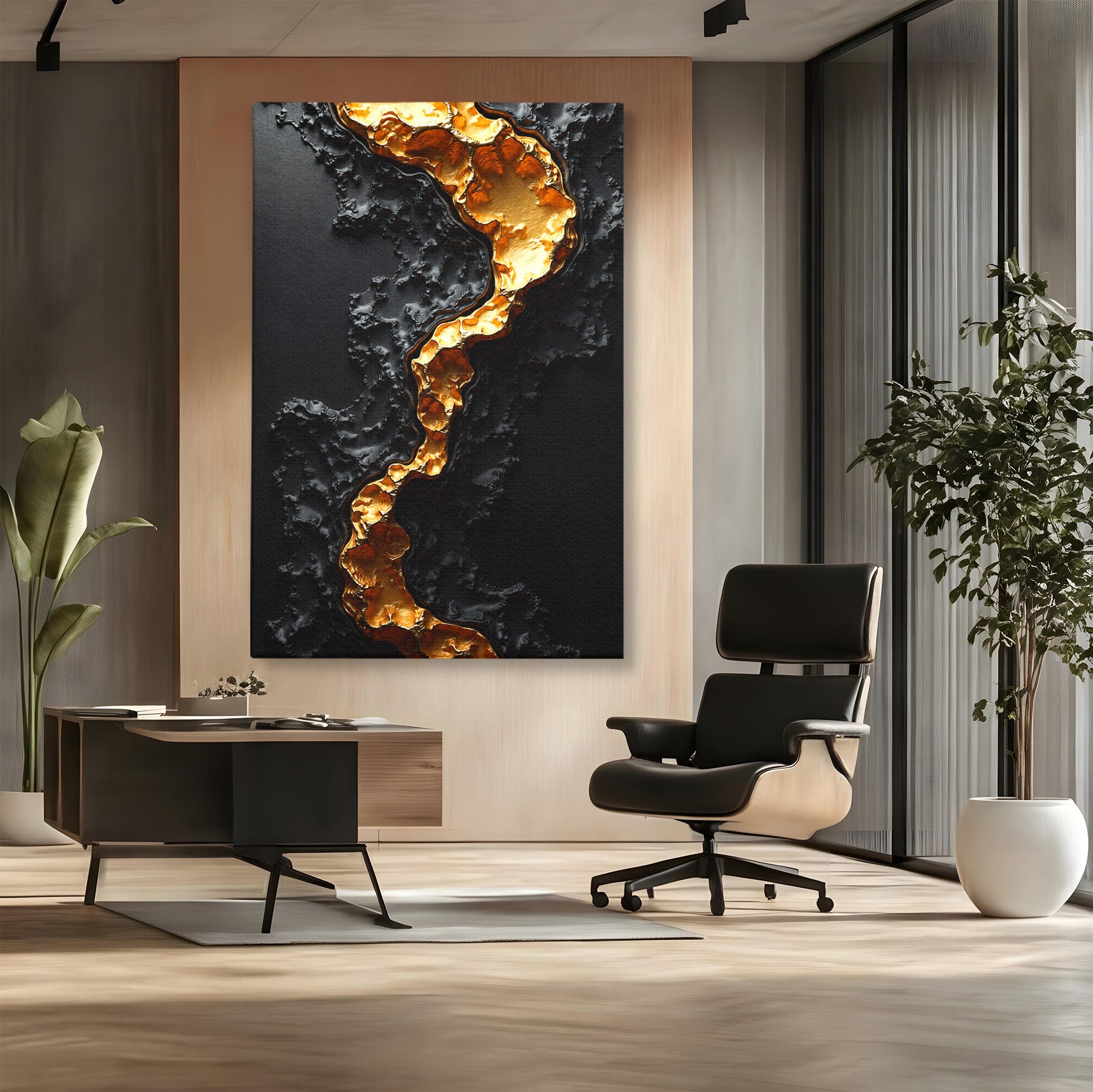 Tablou Canvas Premium LuxCanva® C1331, Rau De Aur, Abstract, Textura, Modern, Birou, Eleganta, Culori Vibrante