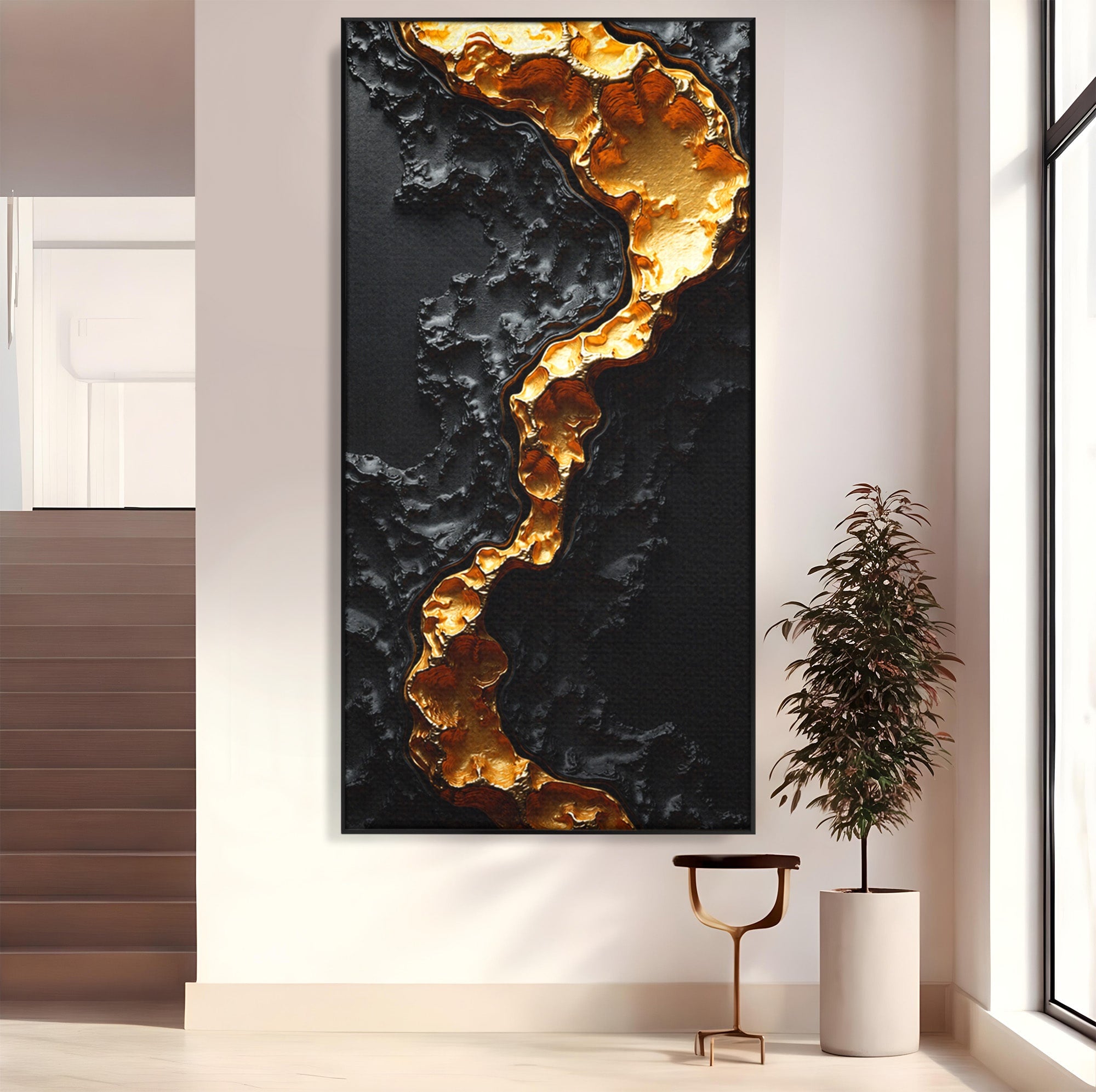 Tablou Canvas Premium LuxCanva® C1331, Rau De Aur, Abstract, Textura, Modern, Birou, Eleganta, Culori Vibrante