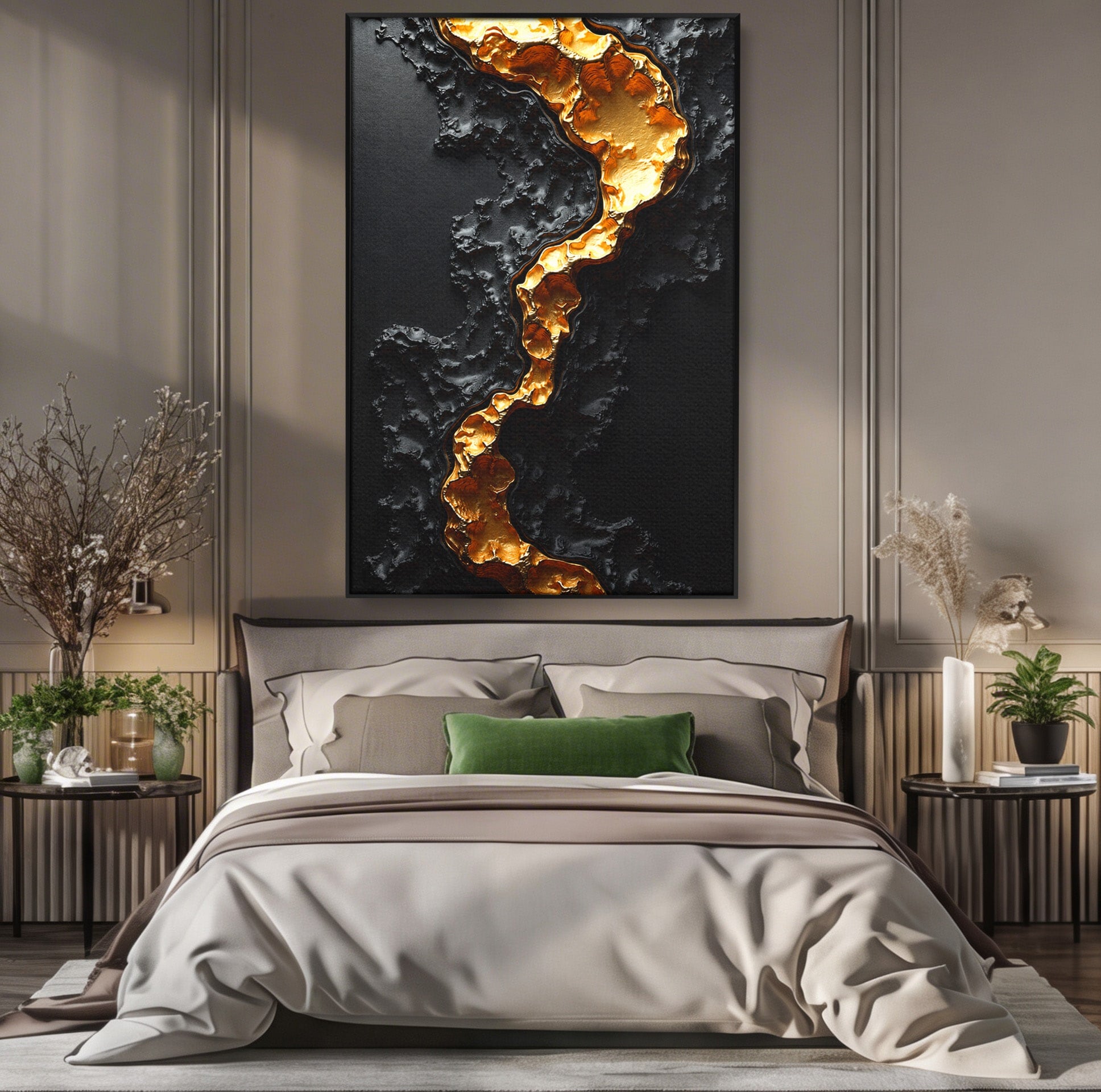Tablou Canvas Premium LuxCanva® C1331, Rau De Aur, Abstract, Textura, Modern, Birou, Eleganta, Culori Vibrante