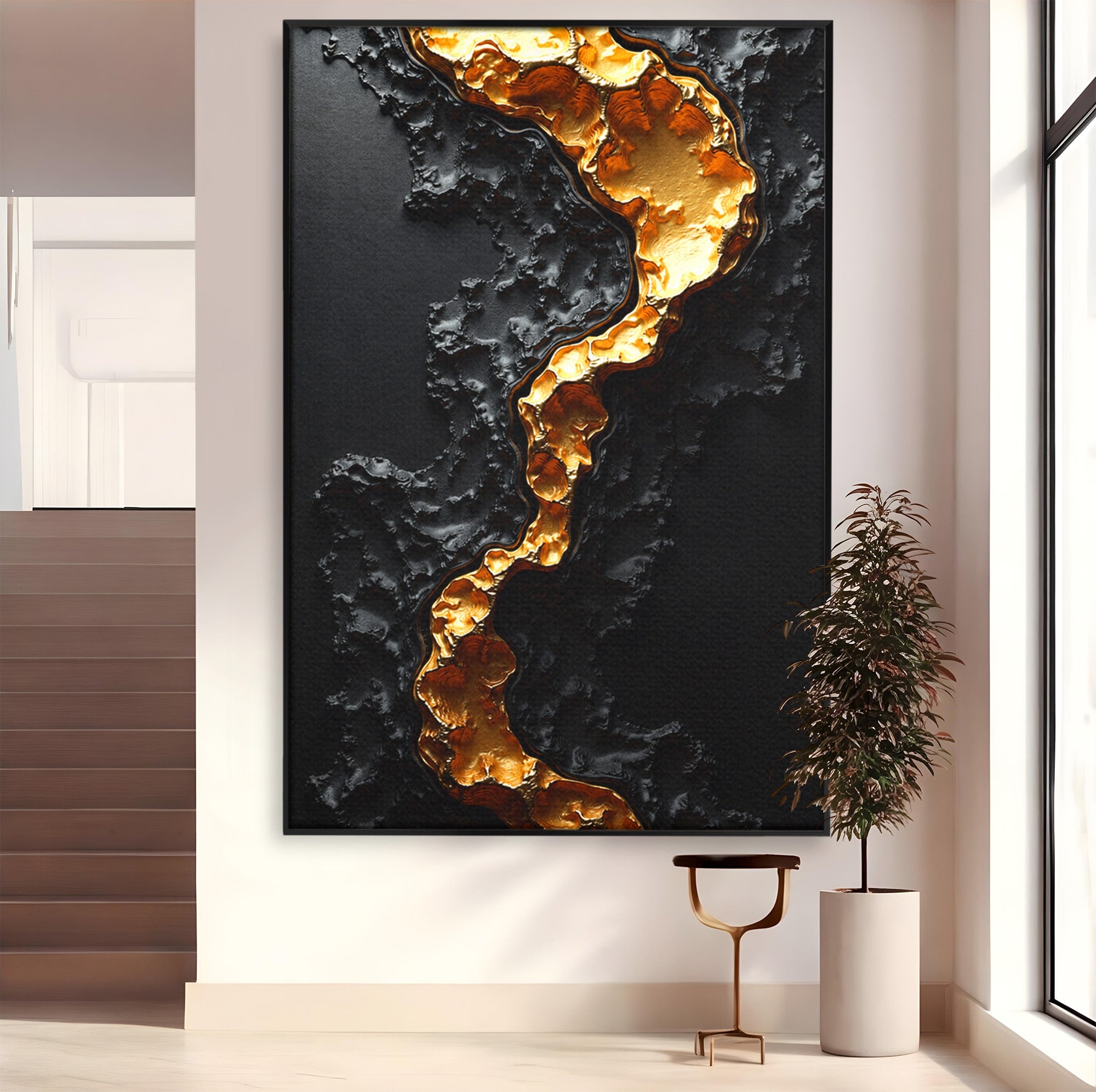 Tablou Canvas Premium LuxCanva® C1331, Rau De Aur, Abstract, Textura, Modern, Birou, Eleganta, Culori Vibrante