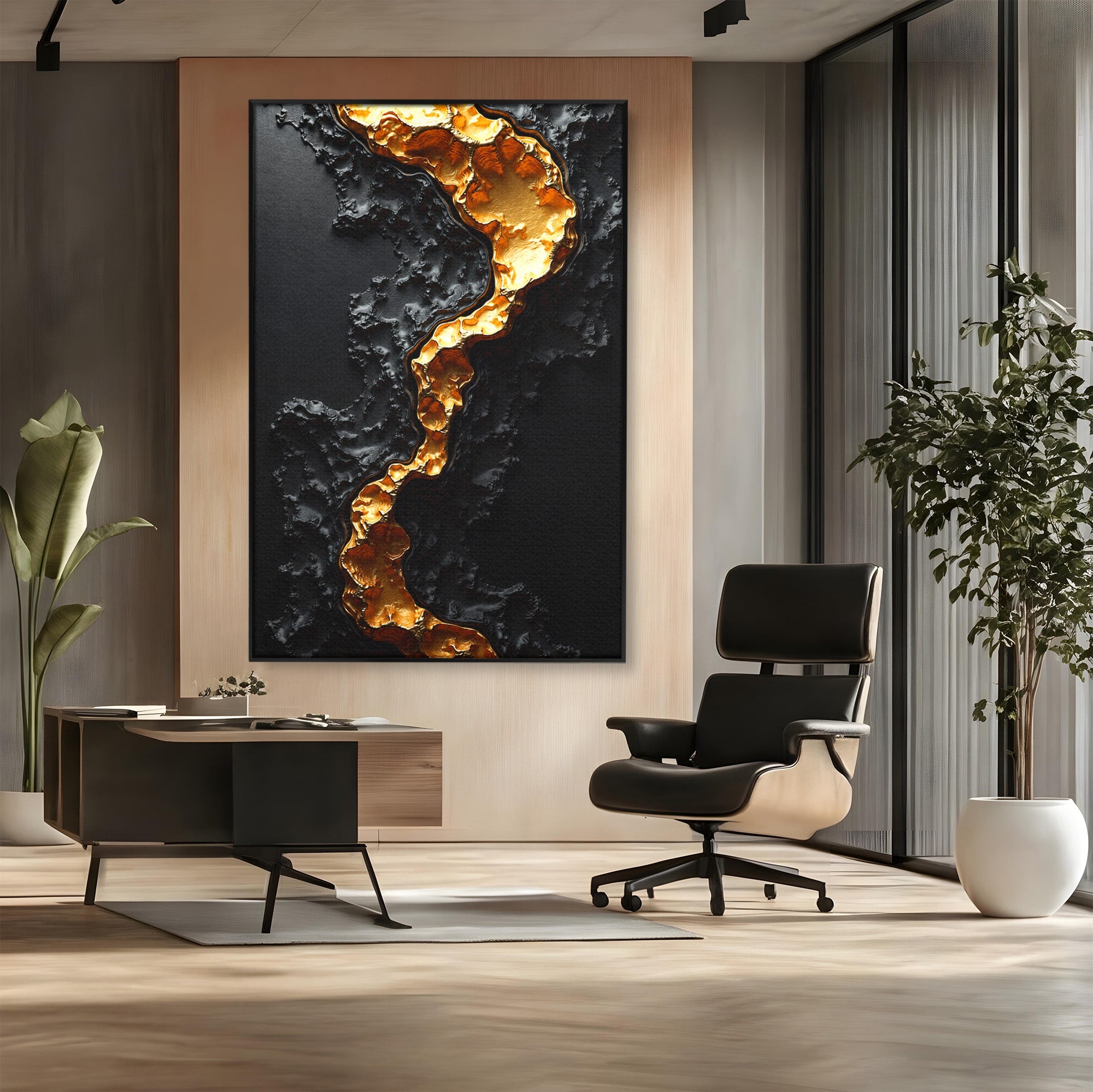 Tablou Canvas Premium LuxCanva® C1331, Rau De Aur, Abstract, Textura, Modern, Birou, Eleganta, Culori Vibrante