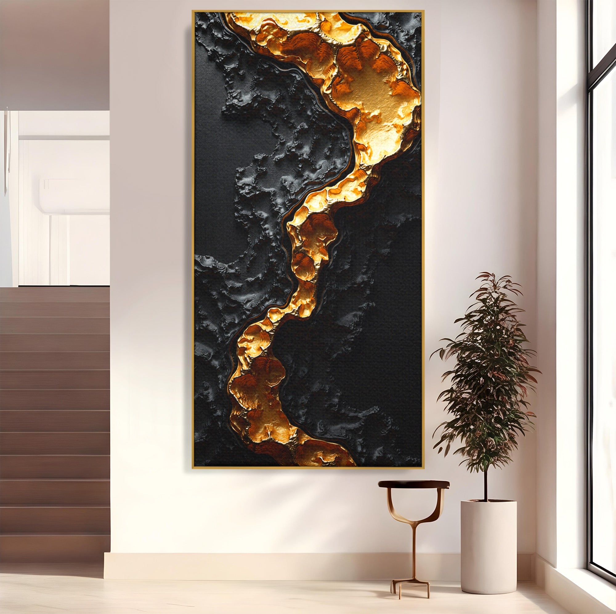 Tablou Canvas Premium LuxCanva® C1331, Rau De Aur, Abstract, Textura, Modern, Birou, Eleganta, Culori Vibrante