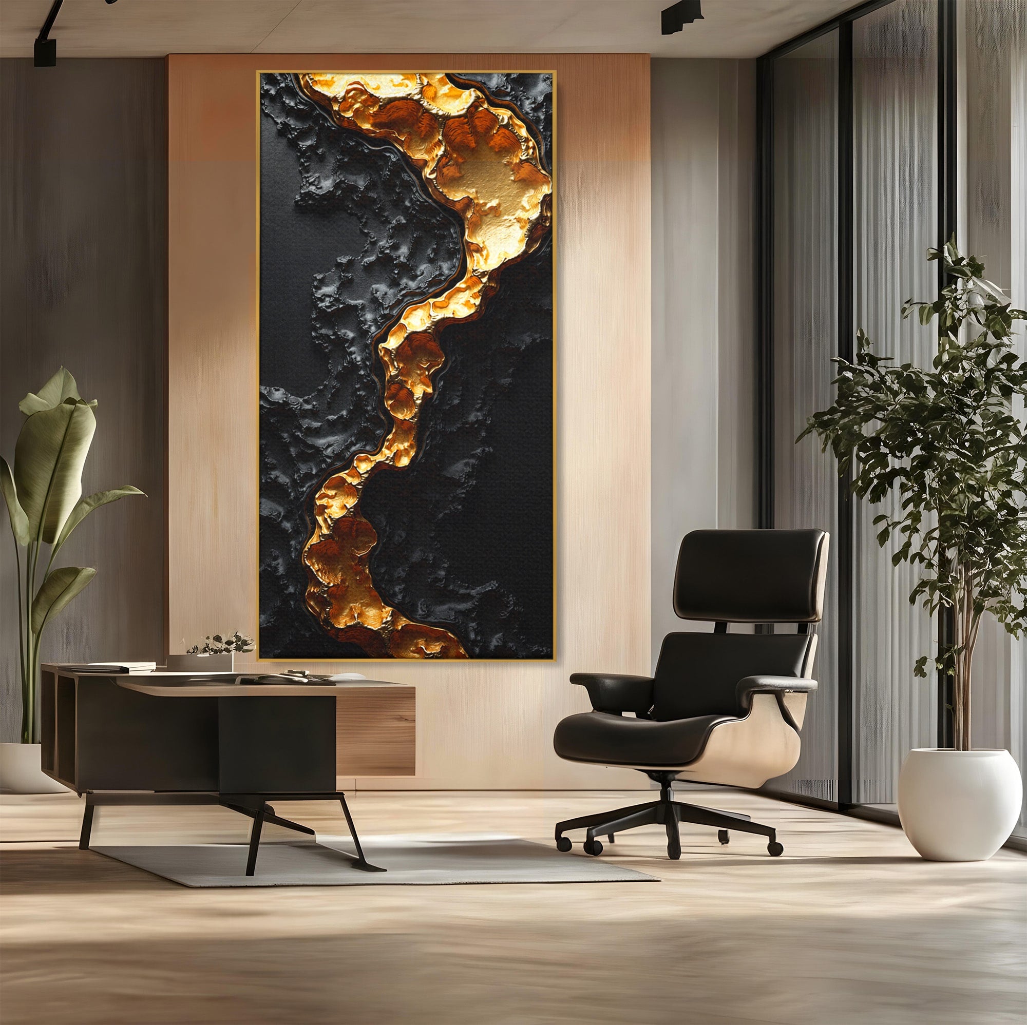 Tablou Canvas Premium LuxCanva® C1331, Rau De Aur, Abstract, Textura, Modern, Birou, Eleganta, Culori Vibrante